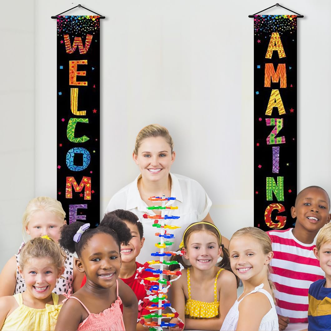Welcome Back To School Door Banner Deocrations Corlorful Back To School Amazing Things Happen Here Banner Sign Decor For Kinderg