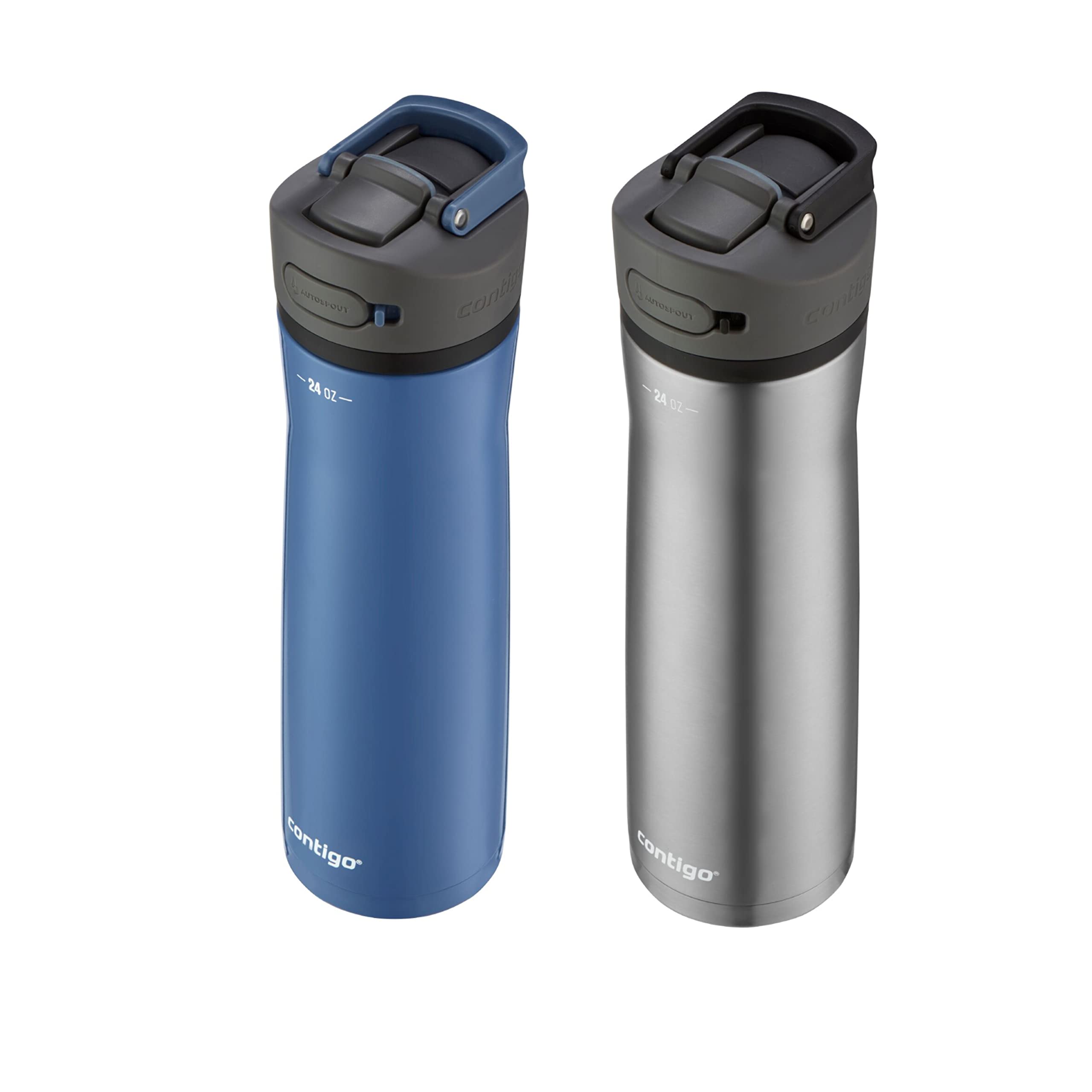 Contigo 24Oz Leakproof Stainless Steel Water Bottle With Straw & Handle, Dual Insulated For Cold & Hot Drinks - 2 Pack