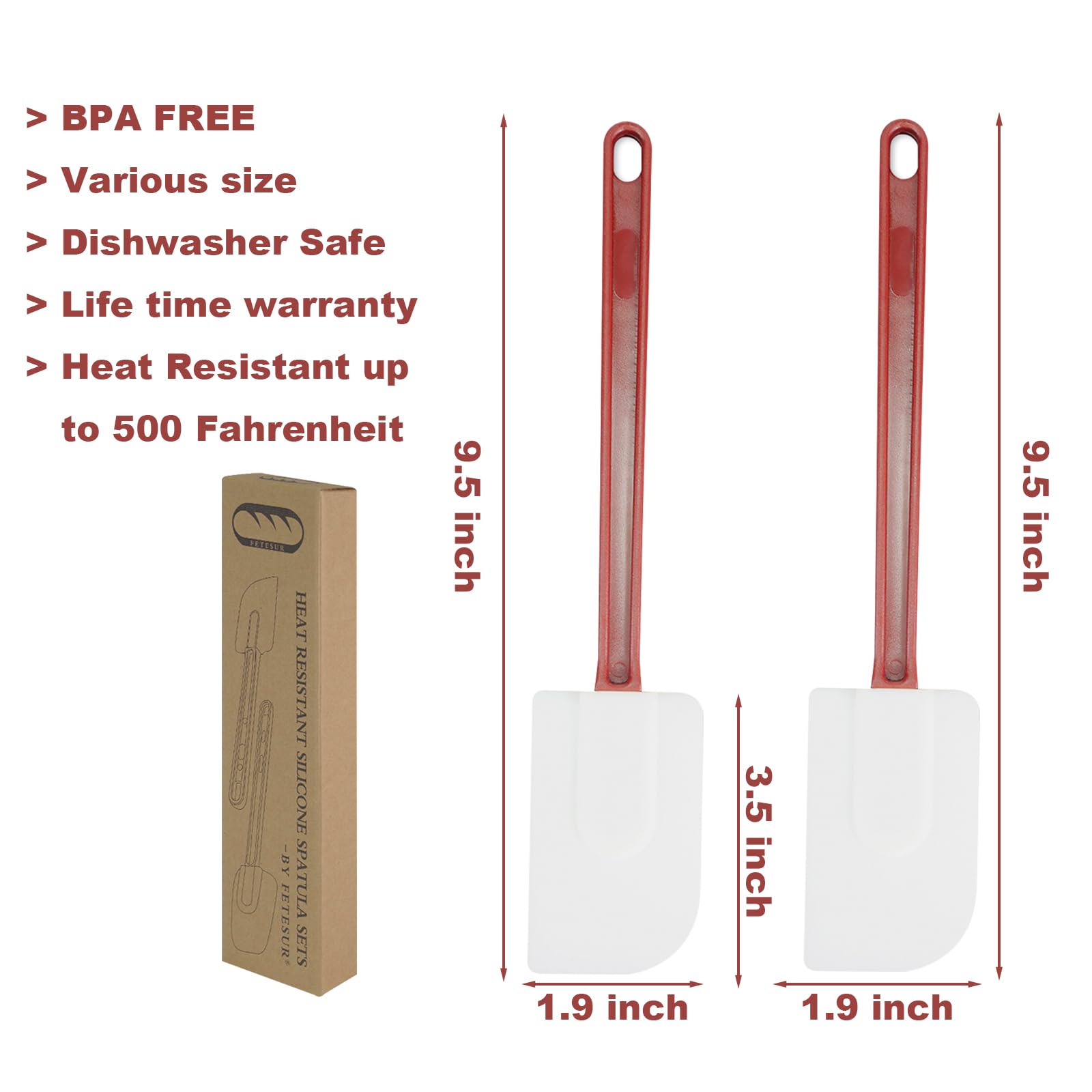 High Heat Resistant Silicone Scraper Spoon Commercial Spatula For Cooking, Rubber Spatula Set Of 2 (2 X 9.5'' Spatula)