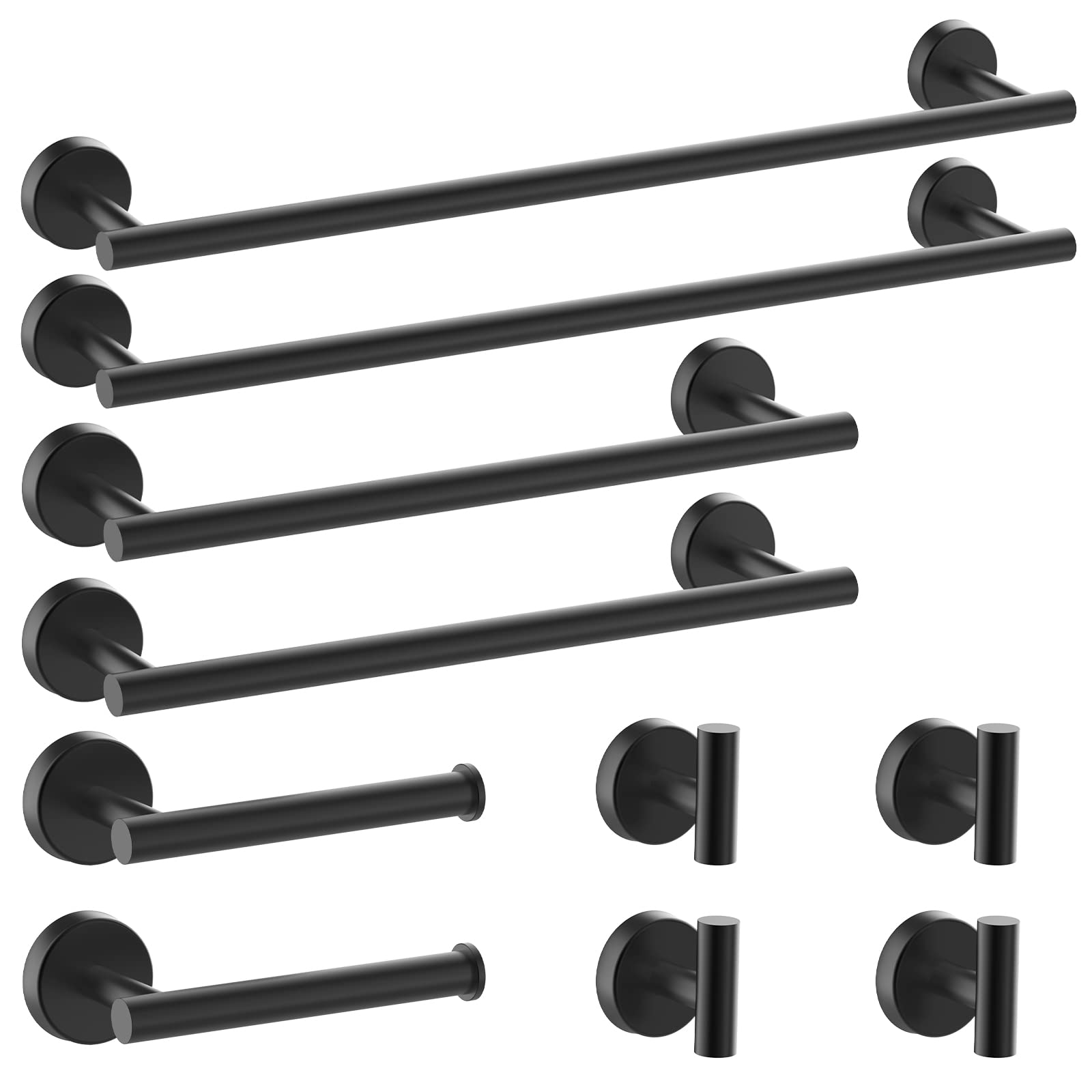 Newfun 10Pcs Matte Black Bathroom Hardware Set - Includes 24&18Inch Towel Bar, Robe Hook, Toilet Paper Holder, 2 Pack 5 Piece Ba