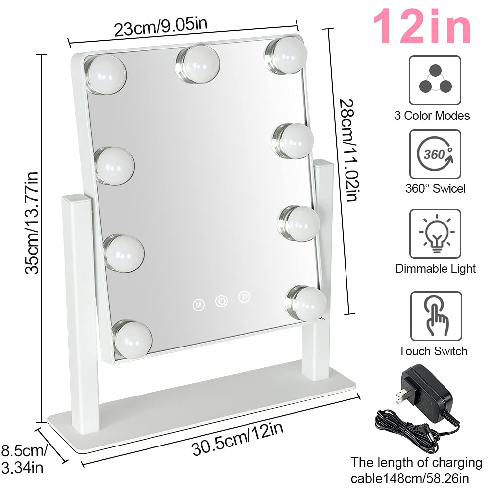 Depuley Makeup Vanity Mirror With Lights, 10X Magnification Hollywood Lighted Mirror With 9 Dimmer Led Bulbs, Plug In Light-Up B