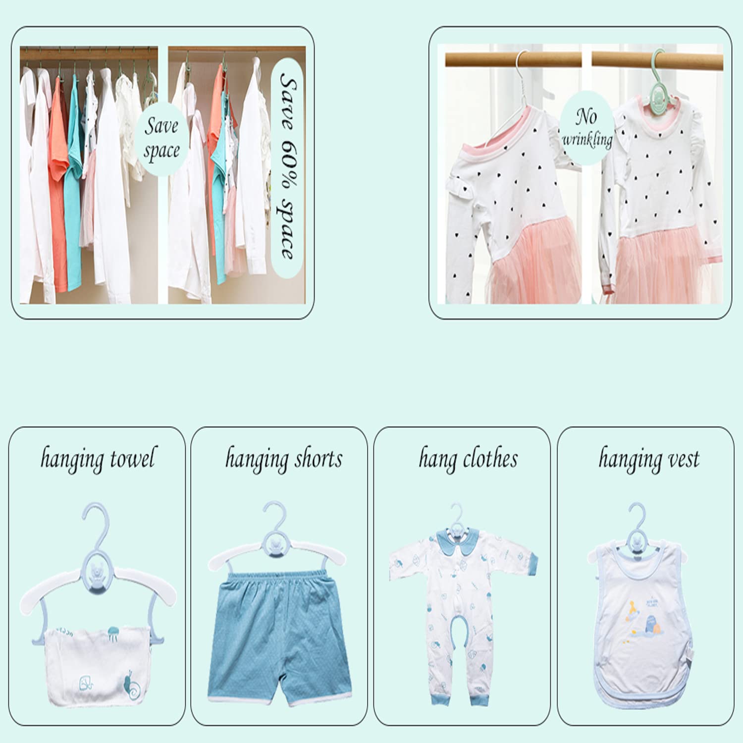 Jsf Set Of 20Pcs Baby Hangers, Baby Hangers For Closet, Durable Non Slip Baby Hangers, 11-14'' Baby Hangers For Closet, Green Ha