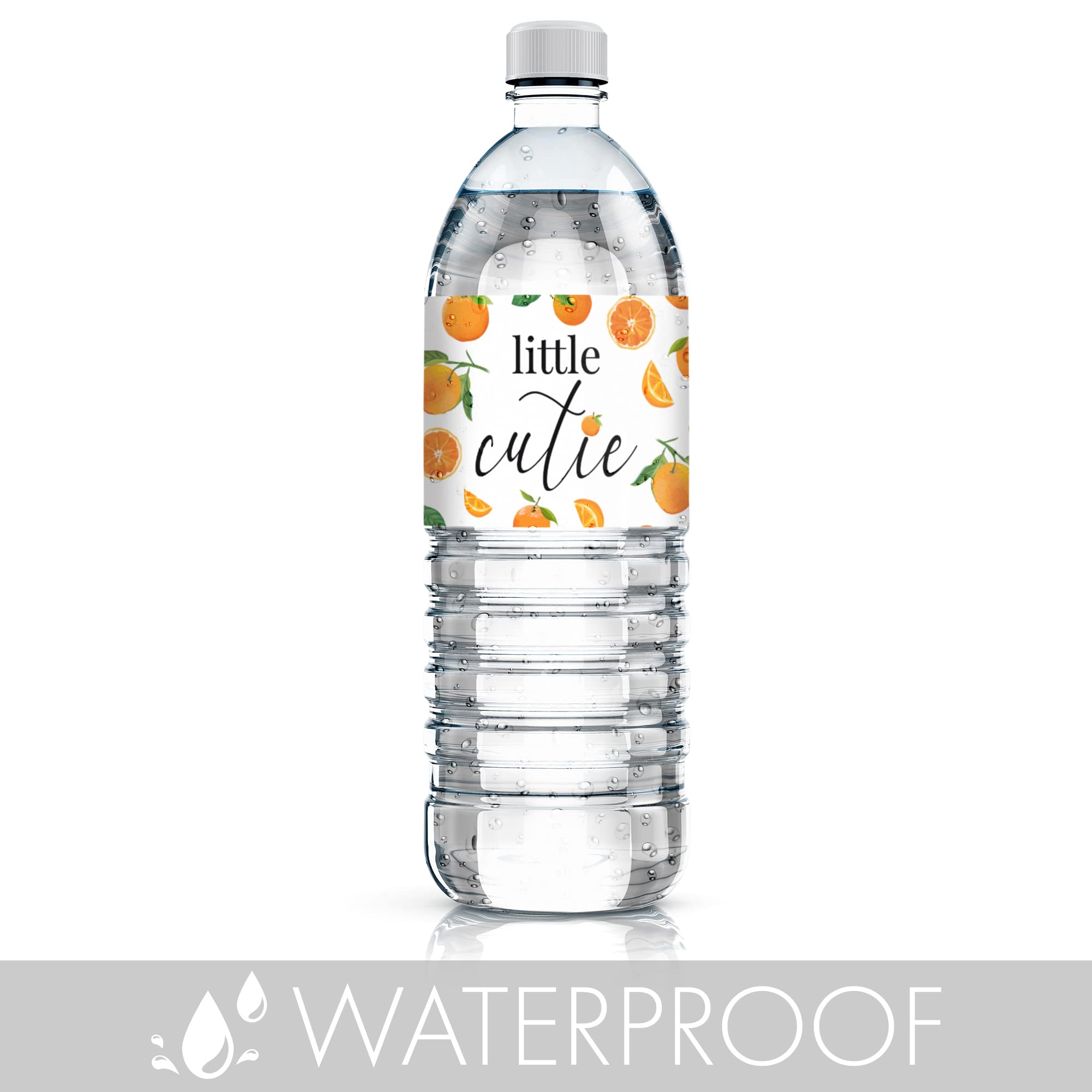 Orange Little Cutie Baby Shower Water Bottle Labels, Waterproof Stickers For Water Bottles - 24 Count