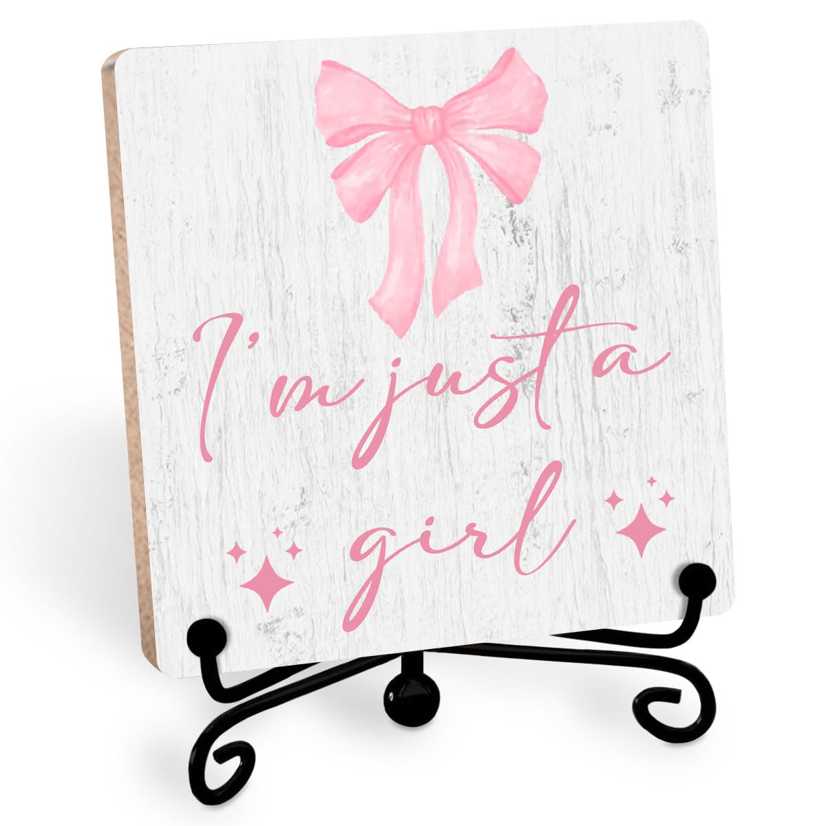 Coquette Pink Bow Girls Decor Wooden Sign with Stand for Women Girls' Room & Bedroom Decorations