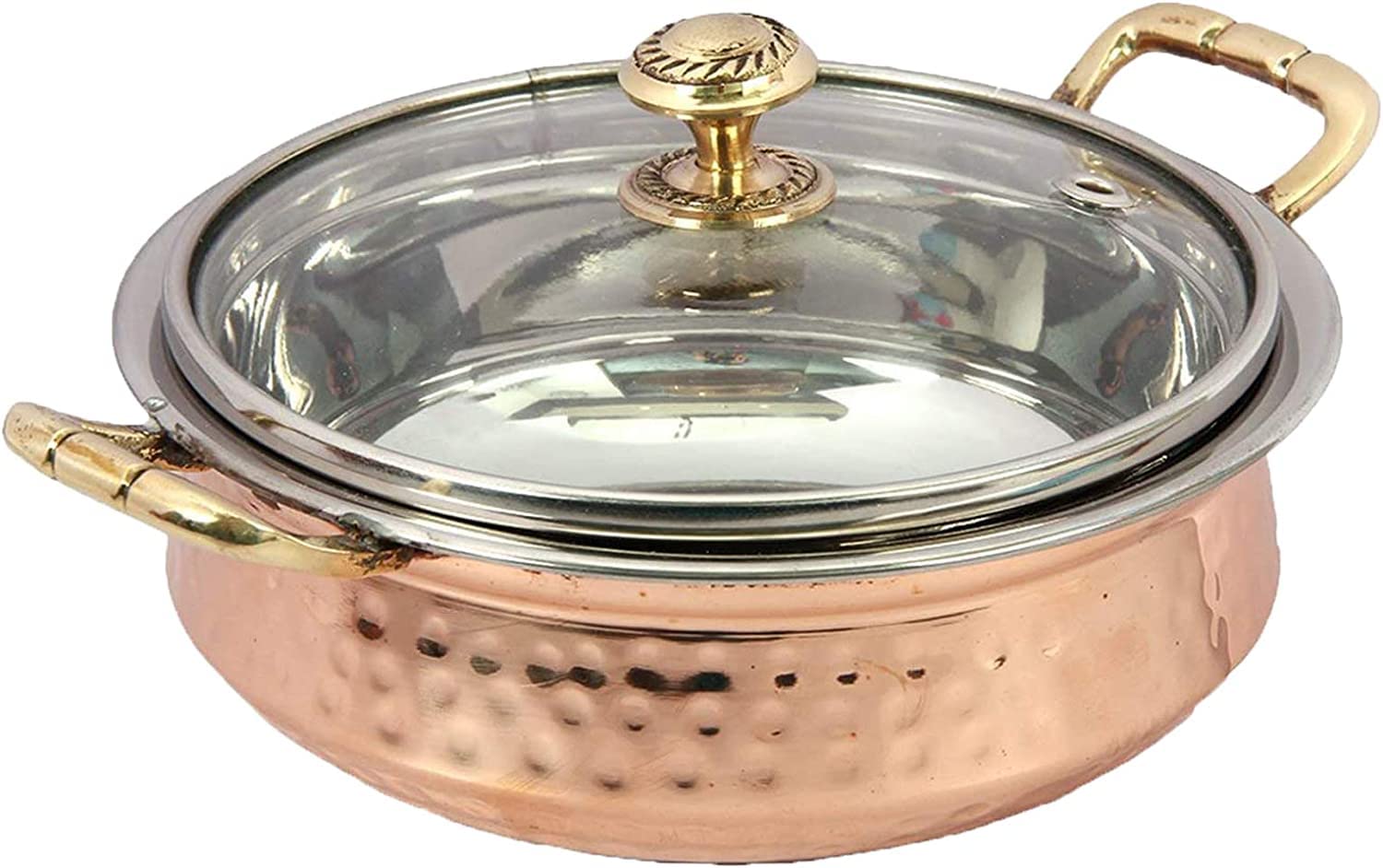 PARIJAT HANDICRAFT Stainless Steel Copper (Costeel) Traditional Hammered Finish Small Size Serving Handi/Bowl/Casserole with Tou