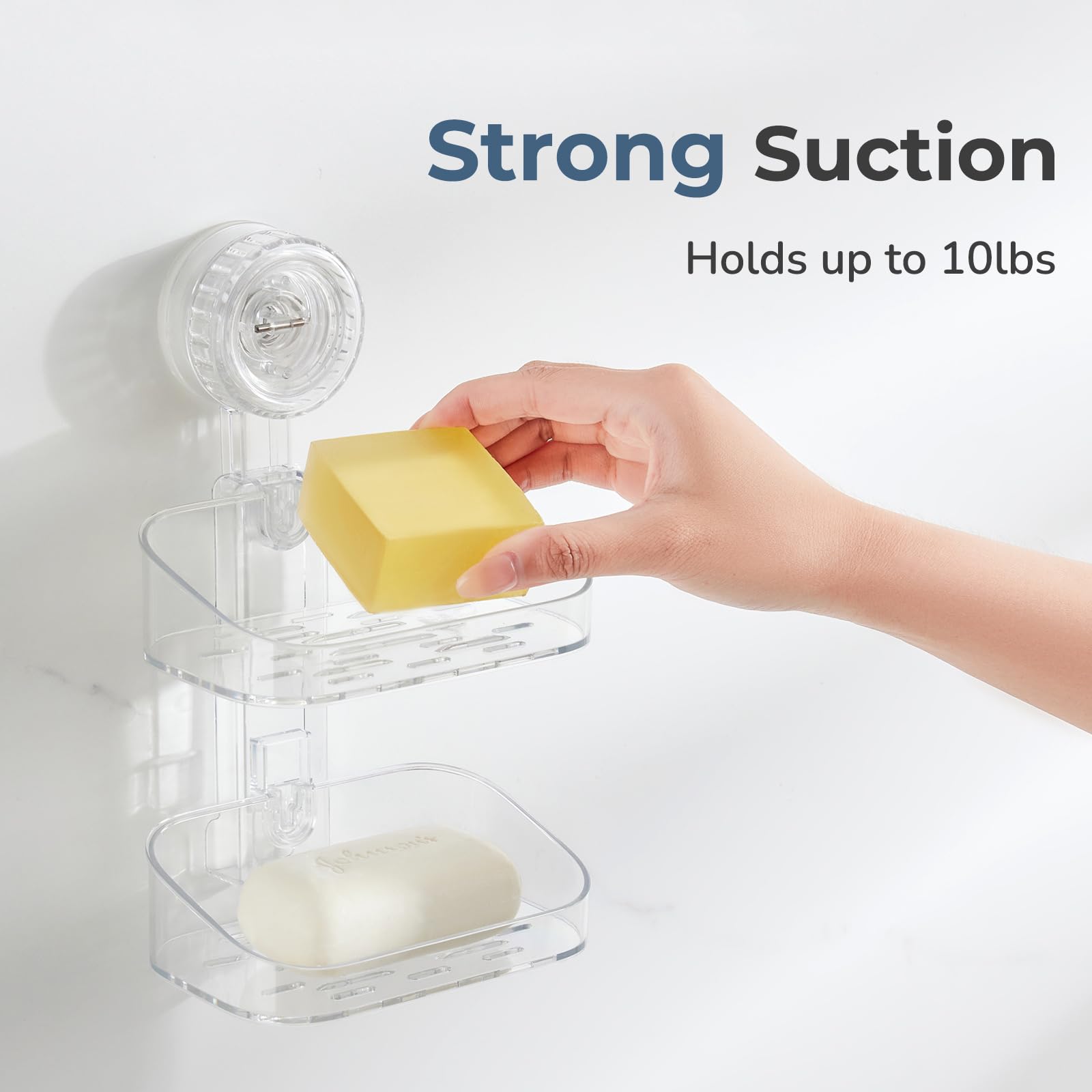 Deeif Soap Dish For Shower, Suction Cup Bathroom Double Soap Dish Holder For Shower Wall, Self Draining Shower Bar Soap Holder (