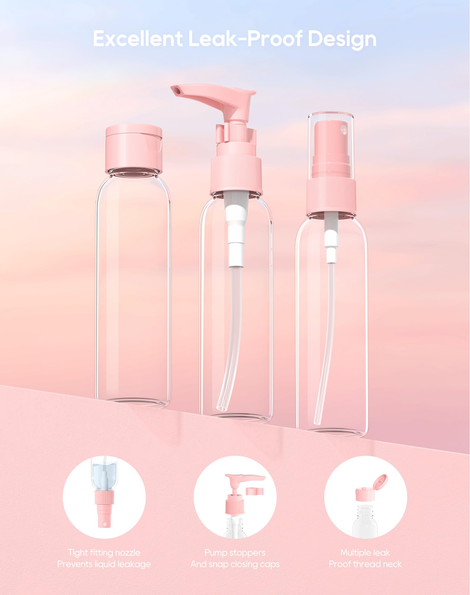 Morfone Travel Bottles Kit, Tsa Approved Travel Size Containers For Toiletries Leak Proof Refillable Liquid Travel Accessories W