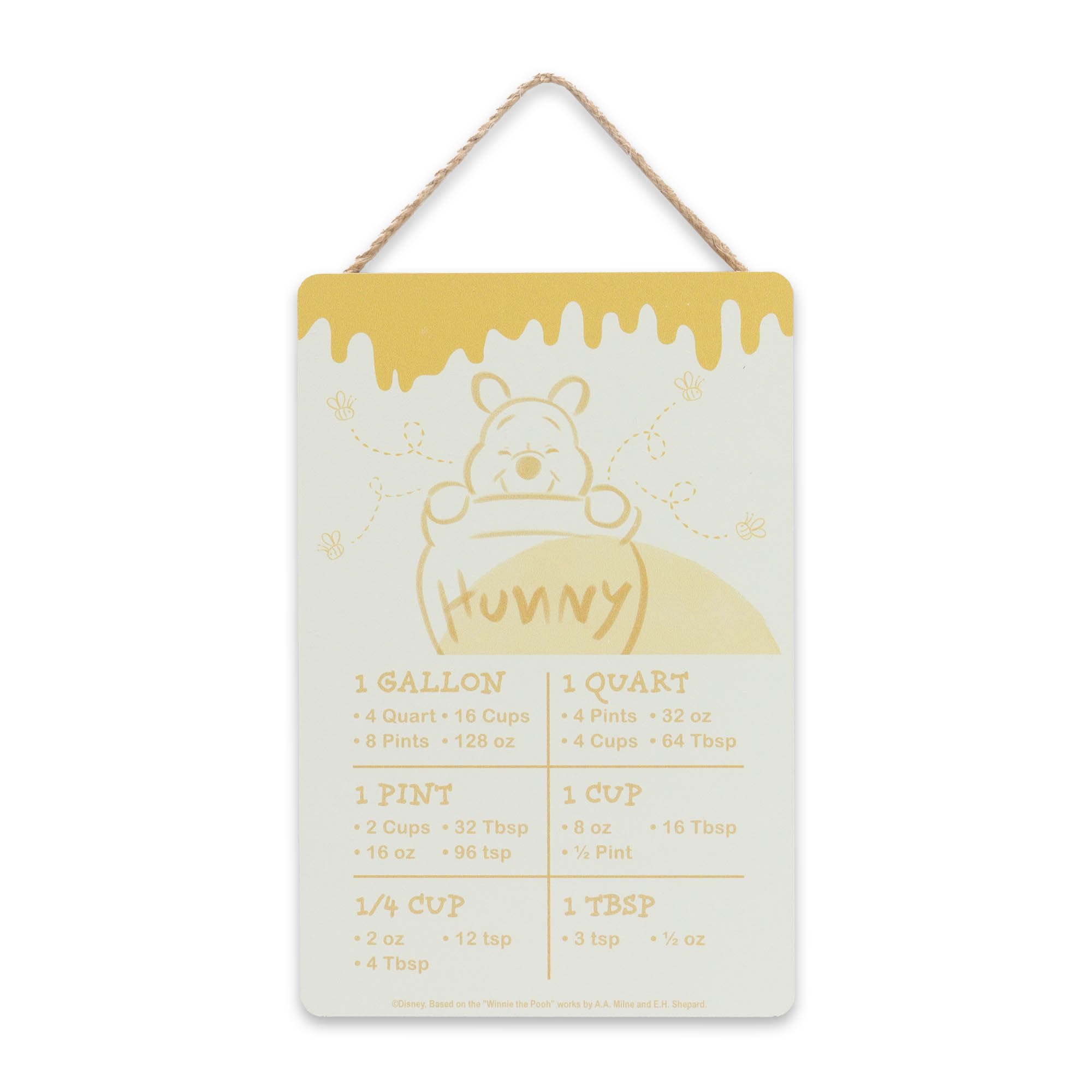 Disney Winnie the Pooh Hunny Kitchen Conversion Hanging Wood Wall Sign - Cute Pooh Cooking Chart Decor for Home