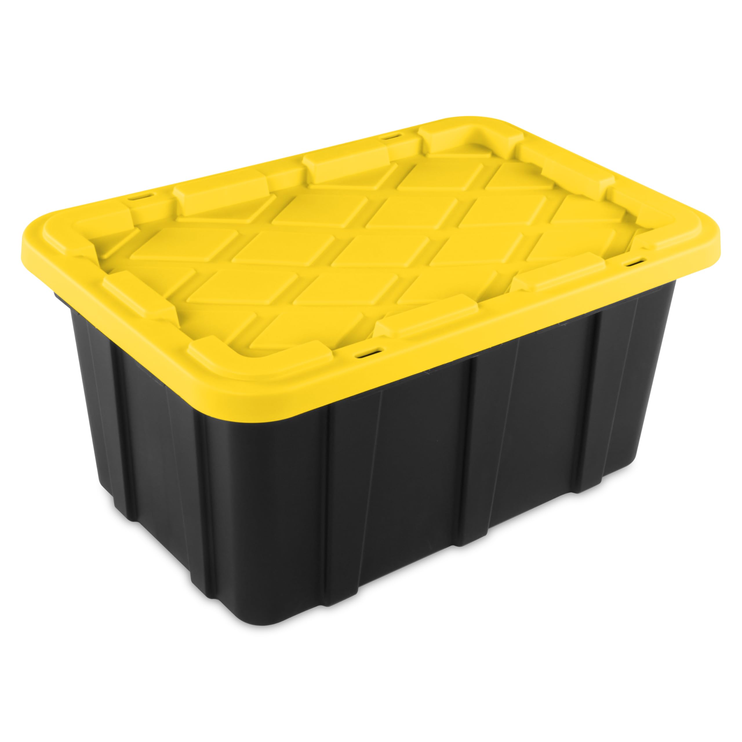 Sterilite 17 Gal Industrial Tote, Stackable Storage Bin With Snap-Fit Lid For Garage, Basement & Attic Storage, Black Base And Y