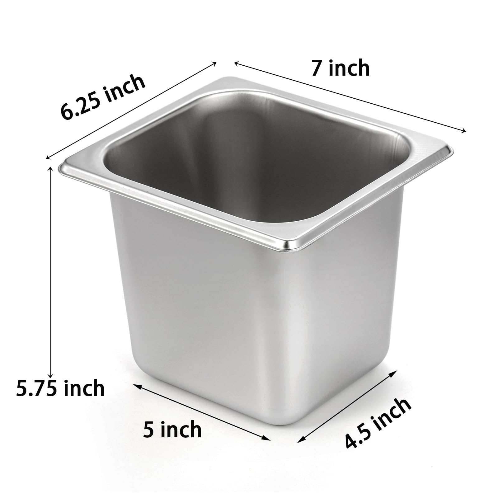 TOPZEA 6 Pack Hotel Pans, 1/6 Size 6'' Deep Stainless Steel Steam Table Pan Food Catering Pan Breading Batter Bowls, Dinner Buff