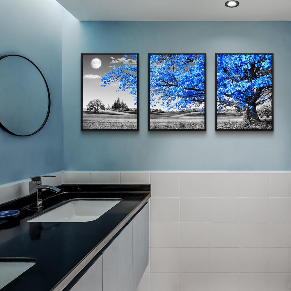 Black Framed Wall Art For Living Room Wall Decoration For Bedroom Black And White Wall Pictures Large Size Wall Decor Blue Tree