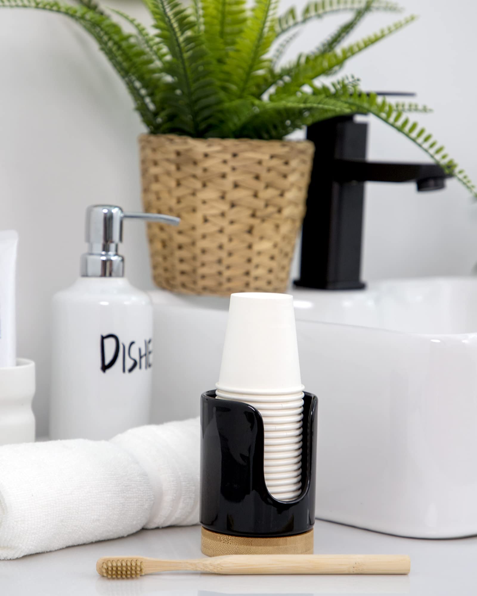 Viosuniu Ceramic Bathroom Cups Dispenser - 3 Oz Disposable Paper & Plastic Bathroom Cups Holder - Mouthwash Cups Dispenser For B