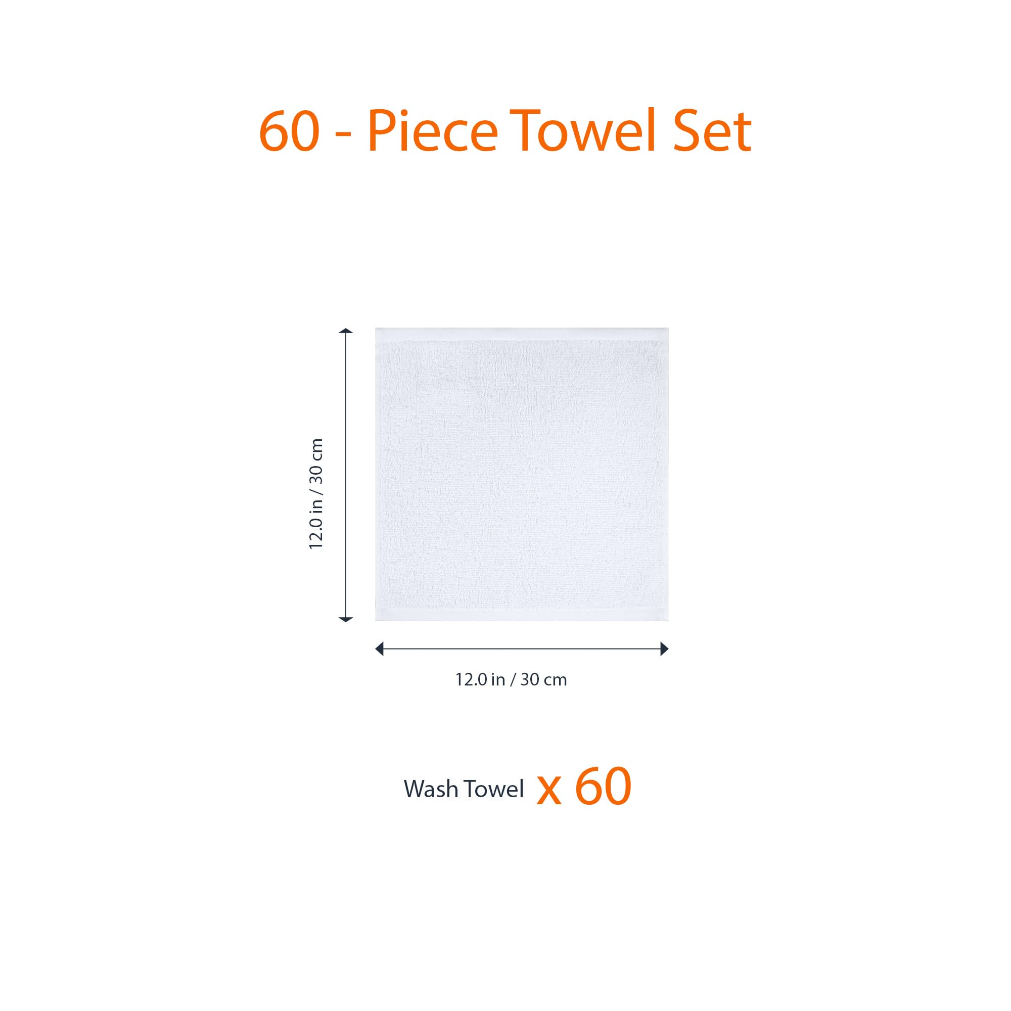 Amazon Basics Fast Drying Cotton Washcloths for Bathroom, Machine Washable, Soft and Absorbent, 12 x 12 in, White, 60 Pack