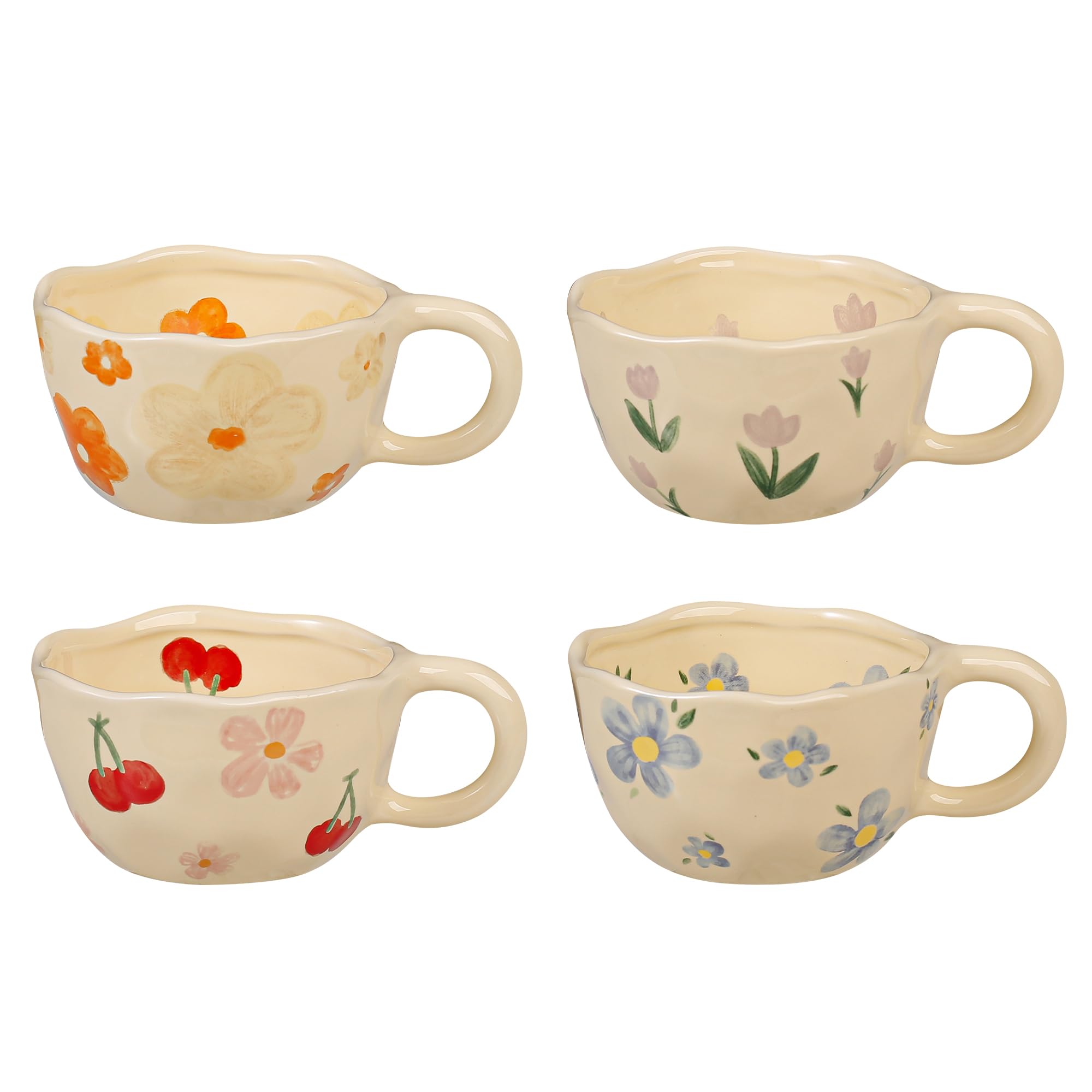 Technologywhale Vintage Ceramic Flower Coffee Mug 8 oz, Cute Irregular Latte Cup for Cappuccino Cocoa Tea, Leadfree Dishwasher 