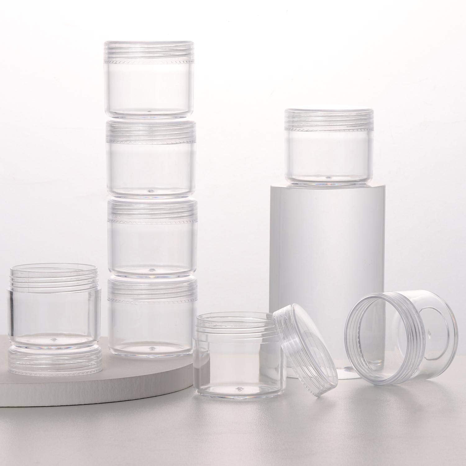 100 Pieces Clear Plastic Sample Containers 20G Empty Jars Cosmetic Containers With Lids Leak Proof Lip Balm Containers