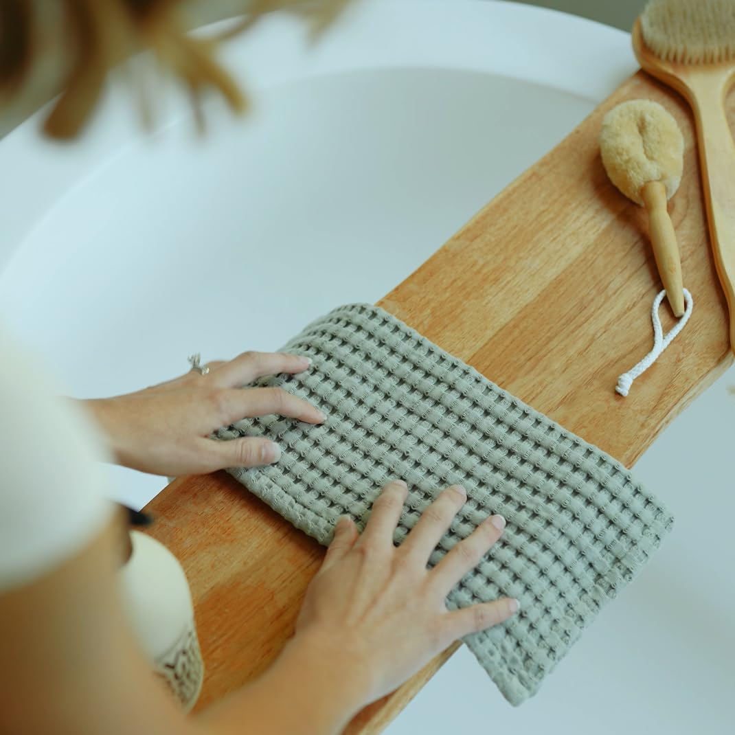 Gilden Tree Waffle Towel Quick Dry Thin Exfoliating 4 Pack Washcloths For Face Body, Modern Style (Sage Grey)