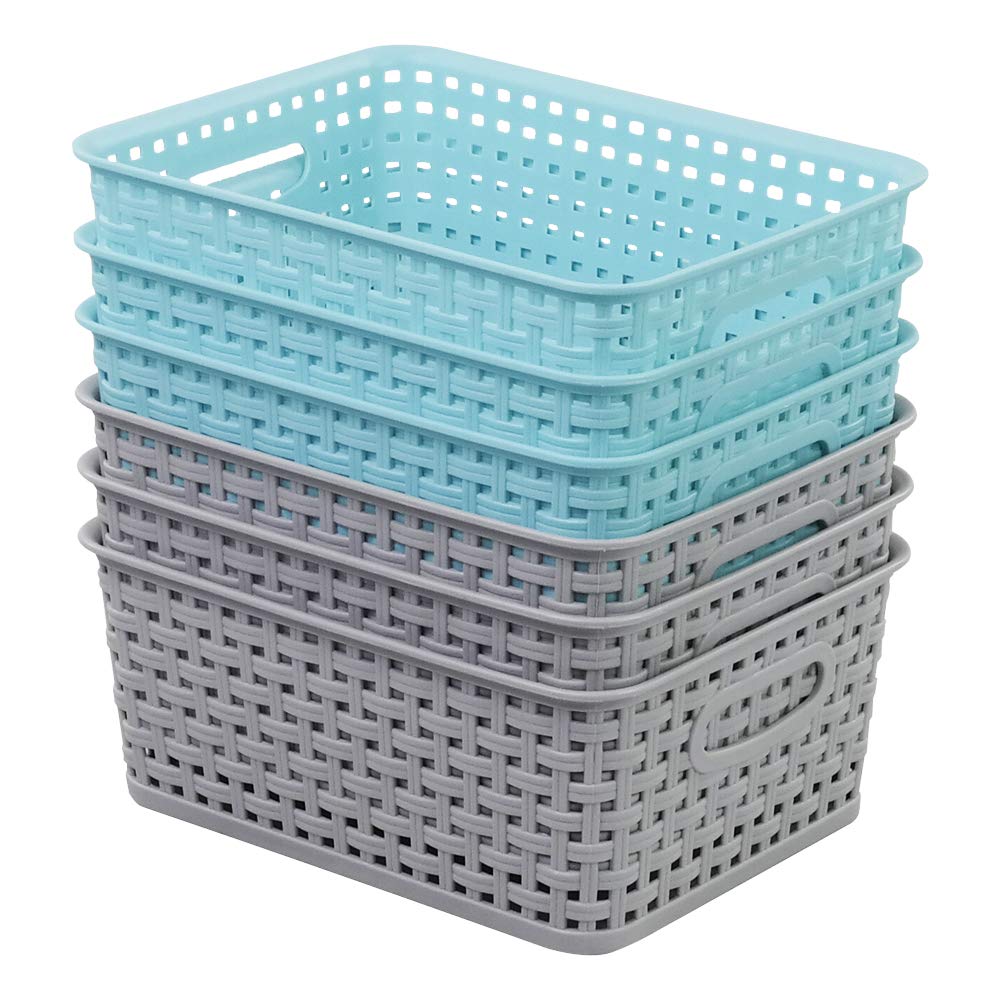 Annkkyus 6-Pack Plastic Weave Rattan Basket Bin For Storage, Small Baskets
