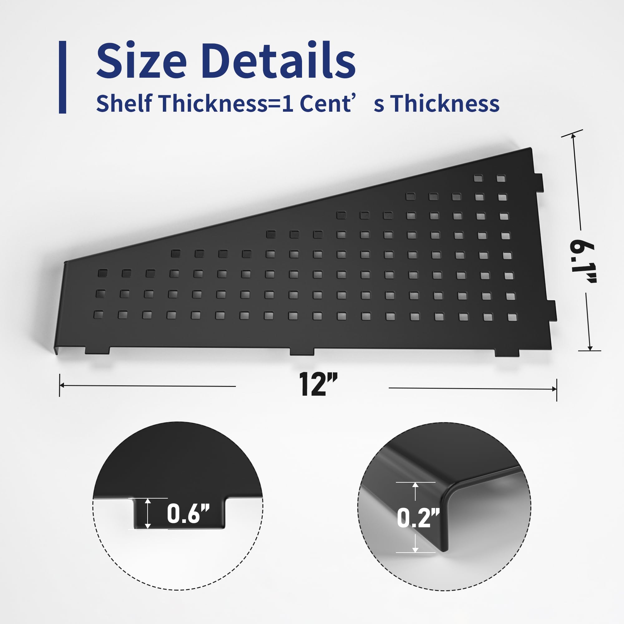 Bernkot Corner Shower Shelf, Matte Black 12'' Trapezoid Floating Shampoo Shelf, 304 Stainless Steel Grid Design Recessed Bathroo