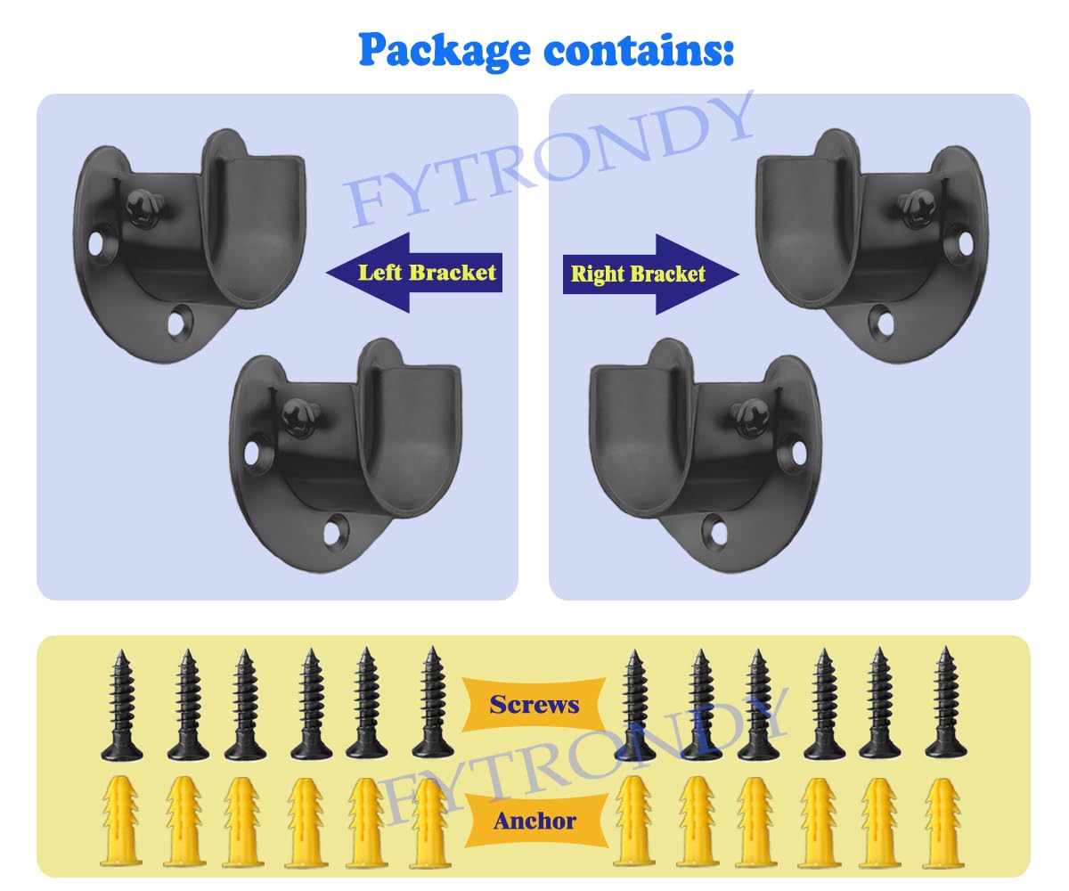 Fytrondy Black Edition Stainless Steel Wardrobe Closet Rod Bracket, U-Shaped Open Type Socket Bracket, Shower Curtain Rod Pole E