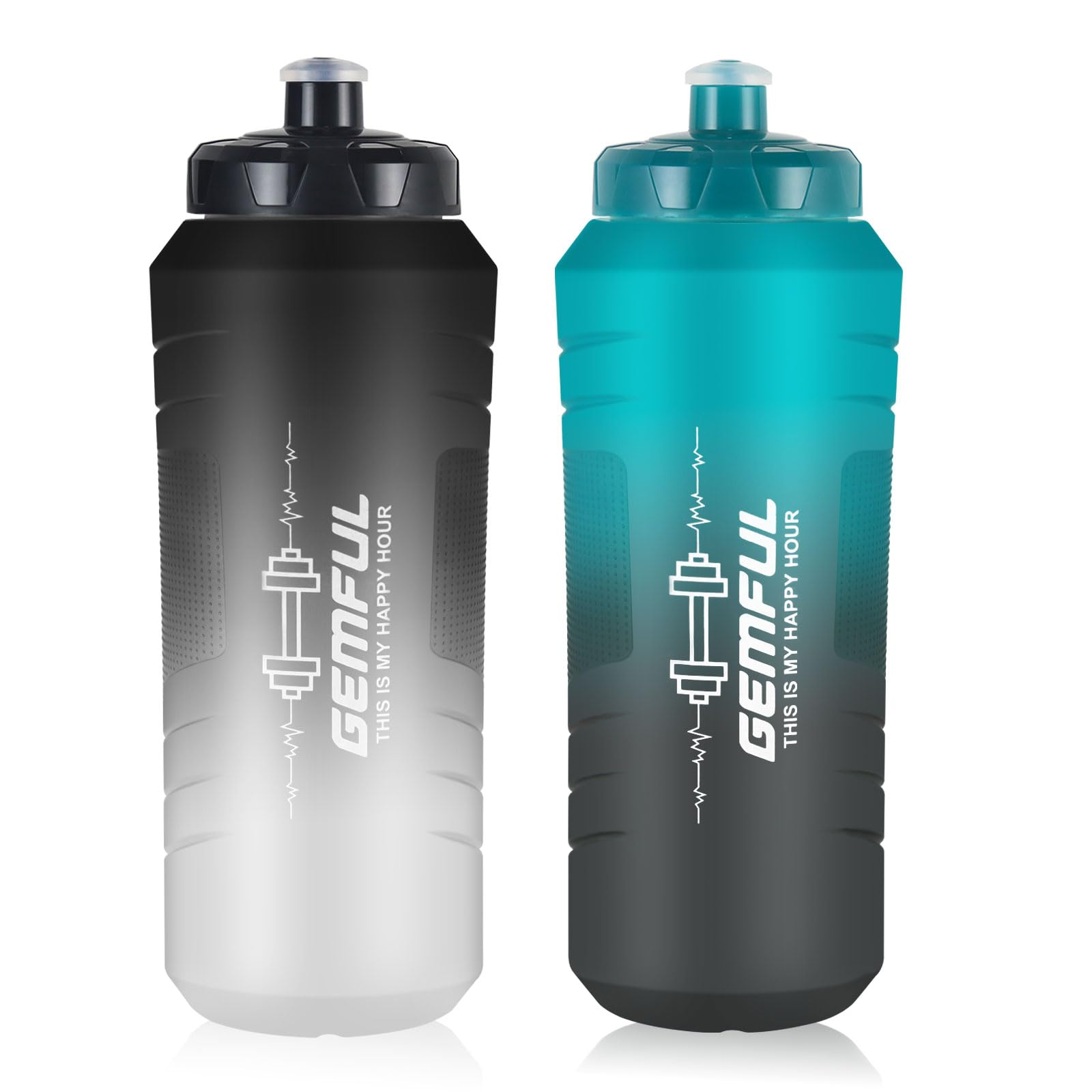 GEMFUL Hockey Squeeze Water Bottle 32oz 2 Packs for Lacrosse BPAFree