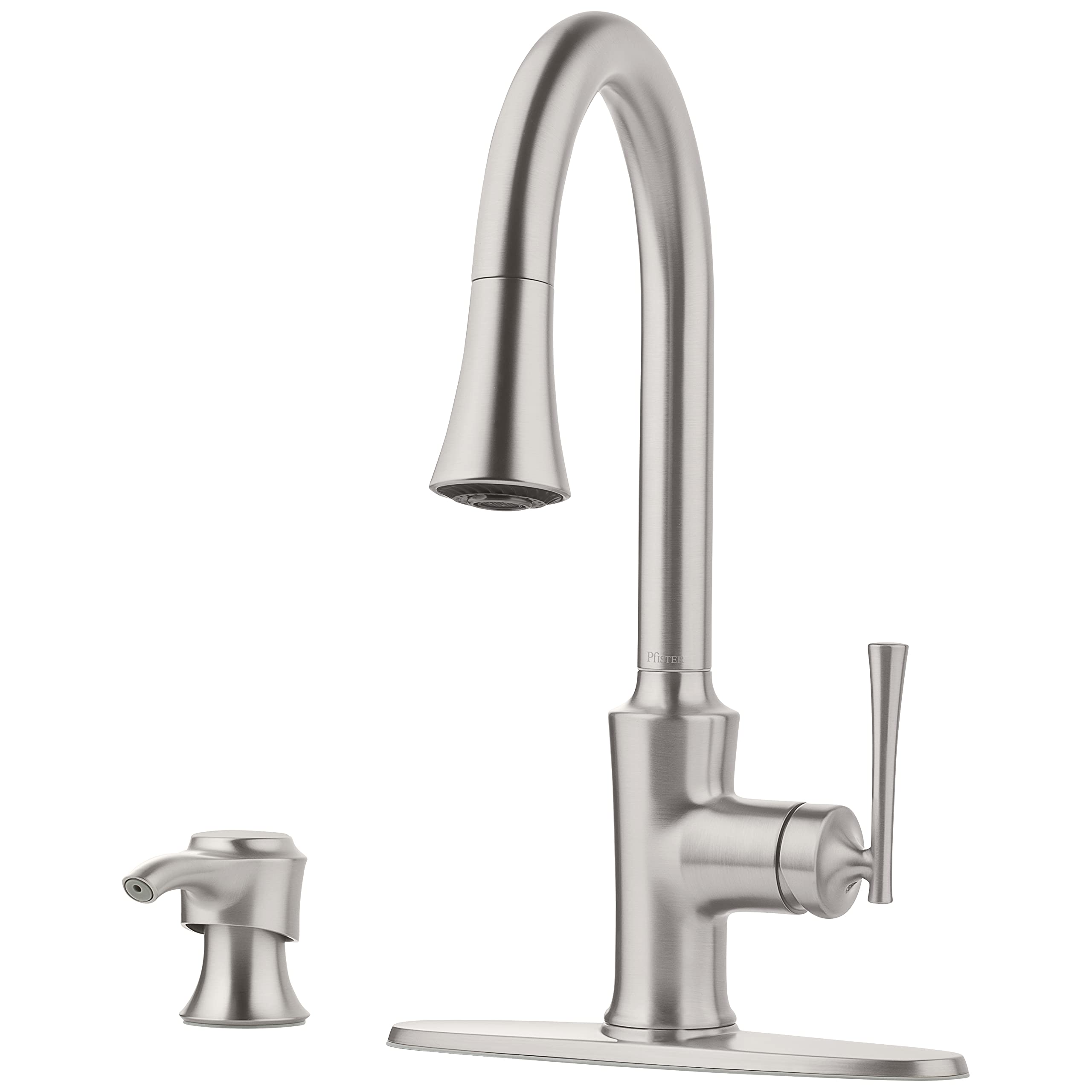 Pfister Antrom Kitchen Faucet with Pull Down Sprayer and Soap Dispenser, Single Handle, High Arc, Spot Defense Stainless Steel F