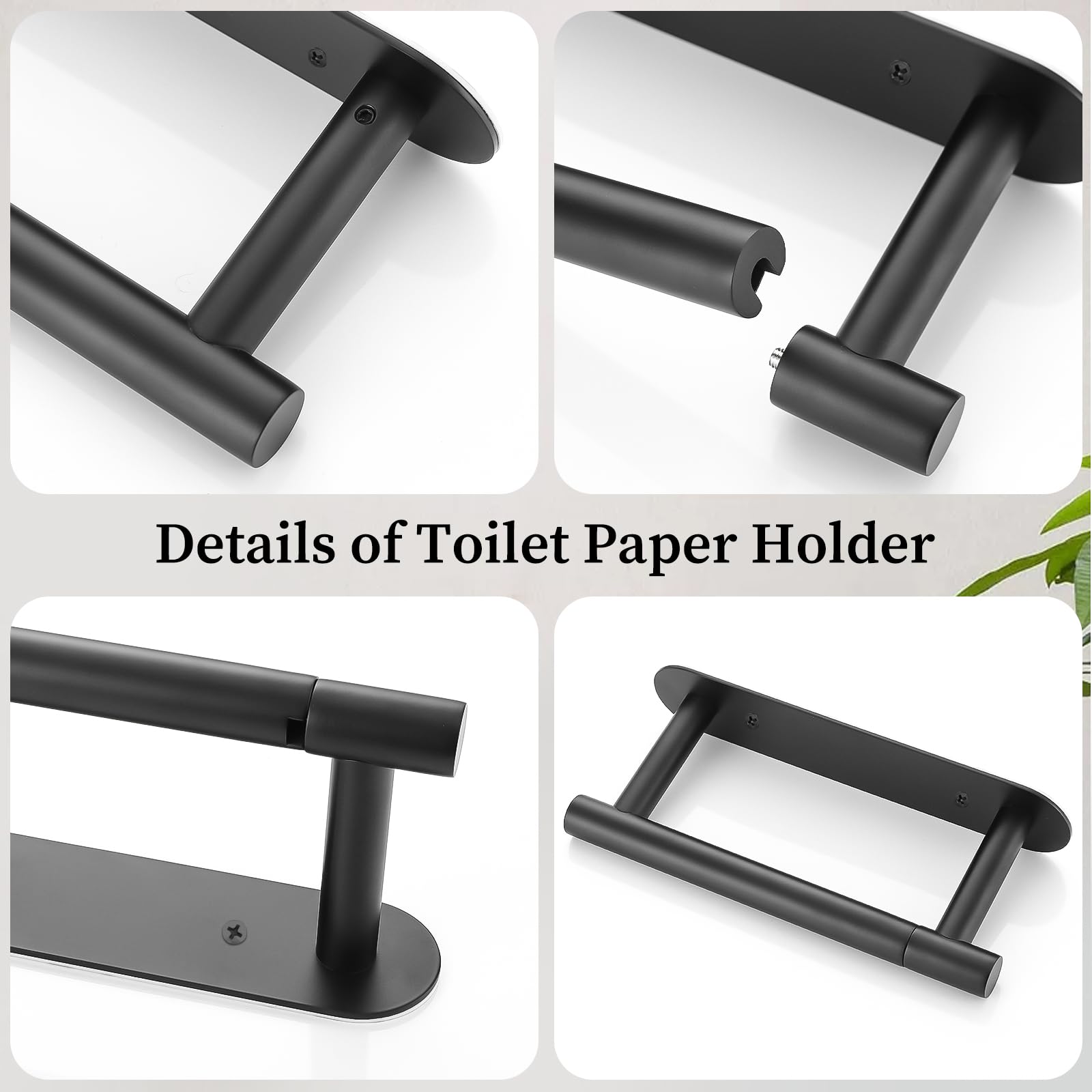 Matte Black Toilet Paper Holder, Upgraded Sus304 Stainless Steel Toilet Roll Holder, Modern Double Base Paper Towel Holder Wall