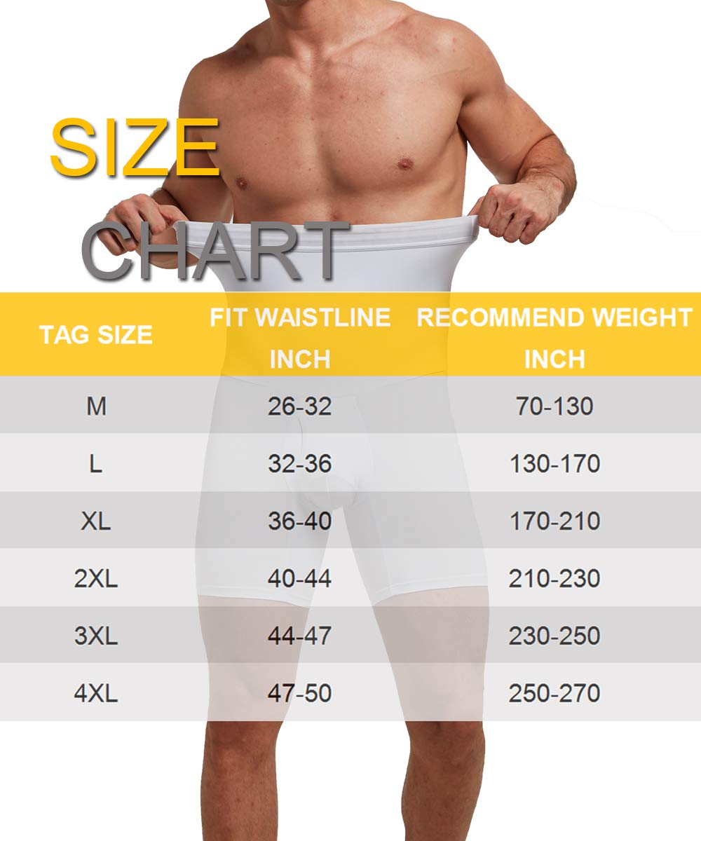 Quafort Men Tummy Control Shorts High Waist Slimming Shapewear Body Shaper Leg Underwear Briefs White