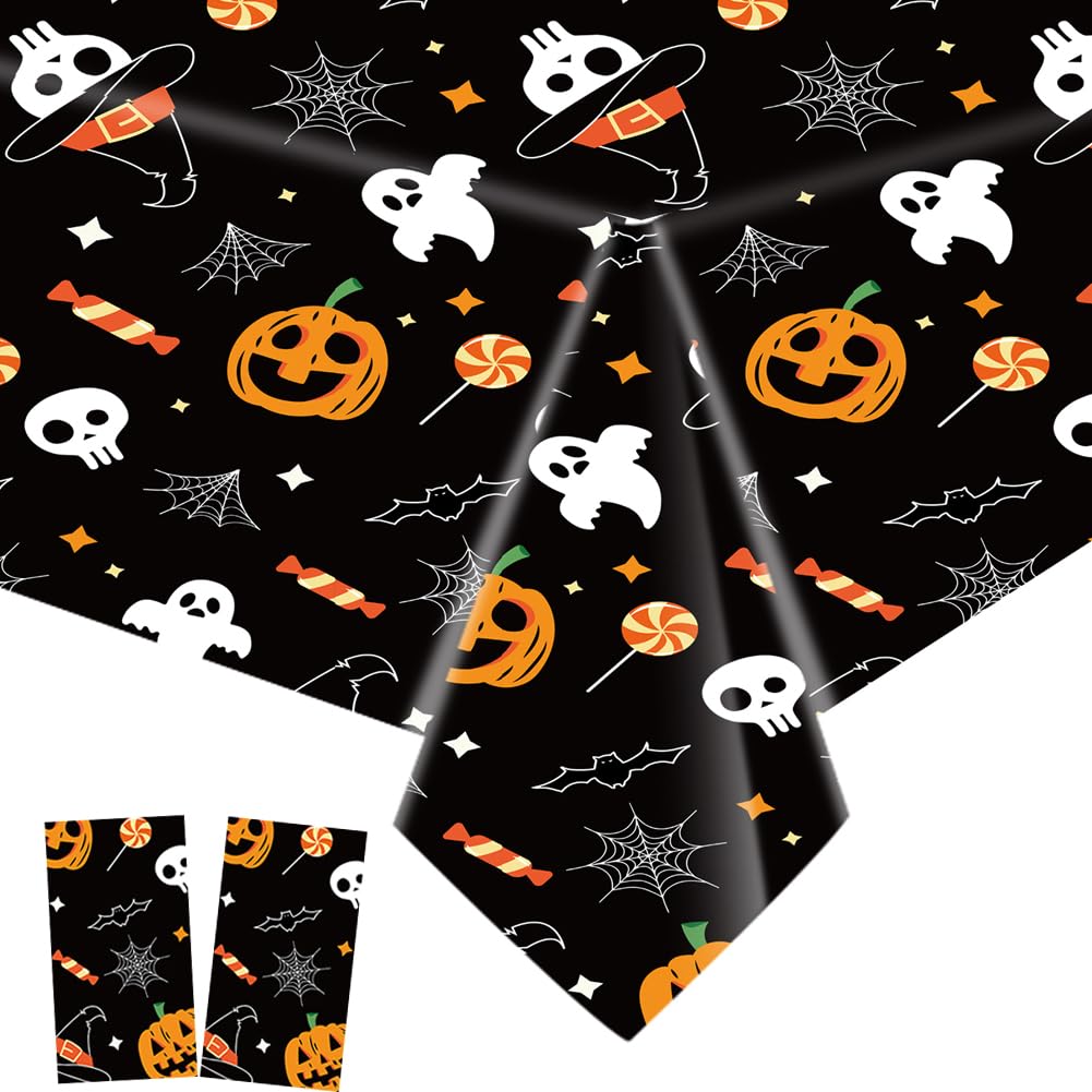 Amocytec 2Pack Halloween Plastic Tablecloths Christmas Plastic Table Covers Cloths BBQ Picnic Halloween Party Oil-Proof Waterpro