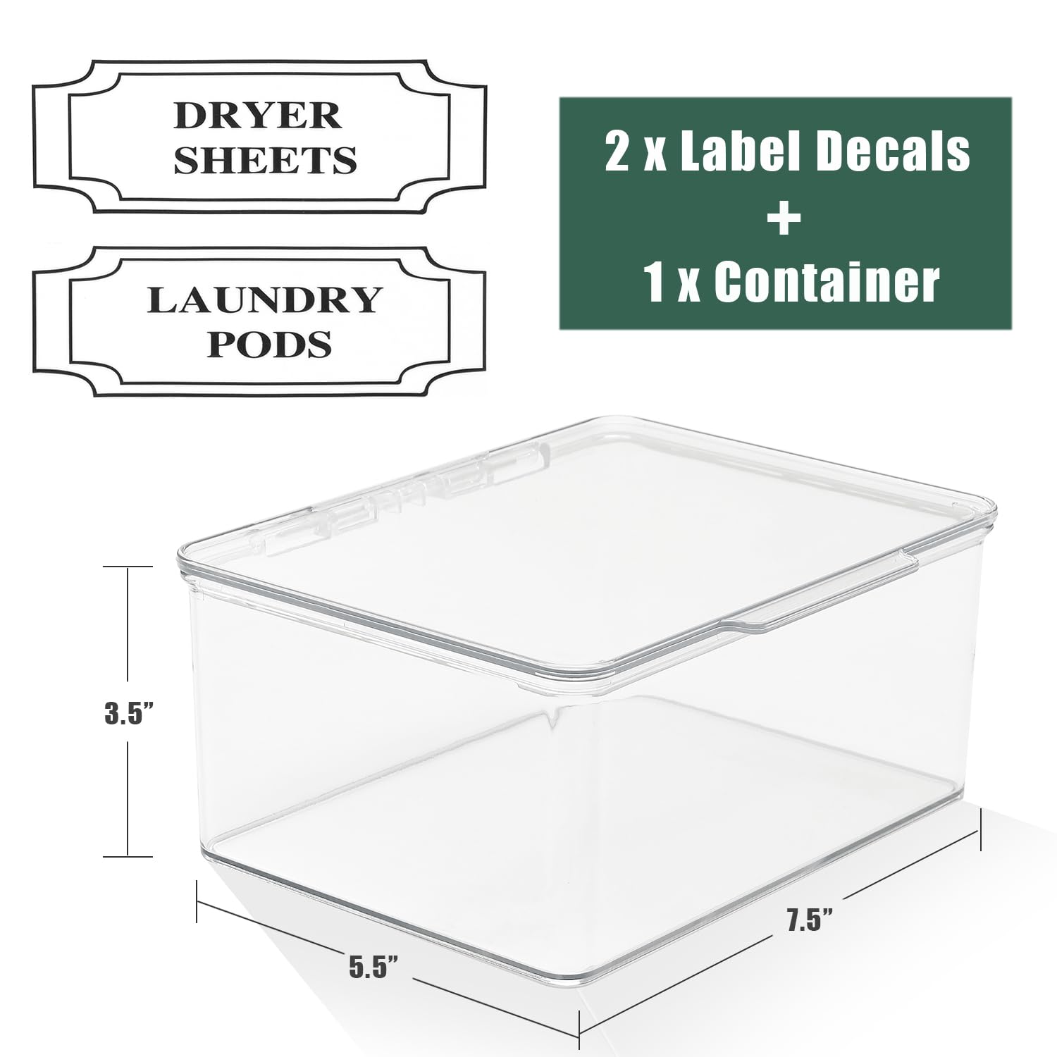 Sstates Clear Acrylic Dryer Sheets Holder, Flip-Top Laundry Pods Container With 2 Label Decals For Laundry Room Organization And