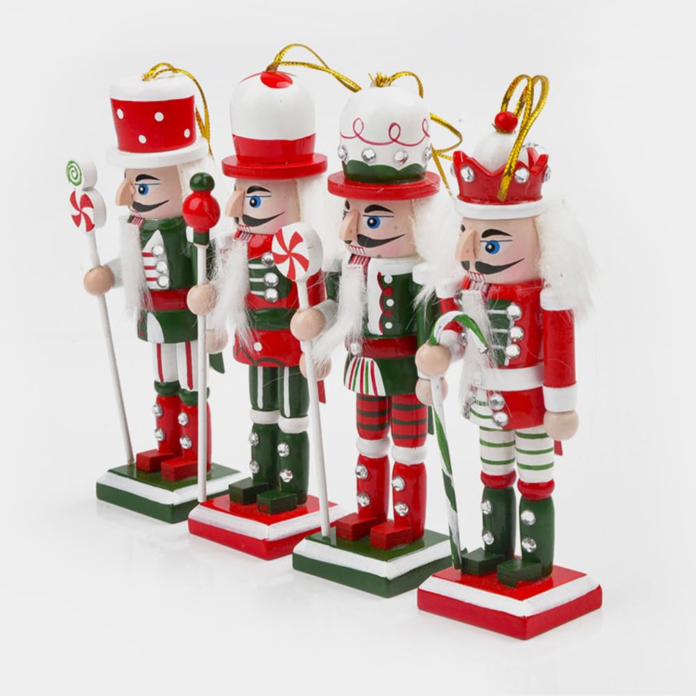 VALICLUD 4PCS Christmas Nutcracker Ornaments Mini Nutcracker Soldier Figures Wooden Hanging Christmas Decorations for Xmas Party