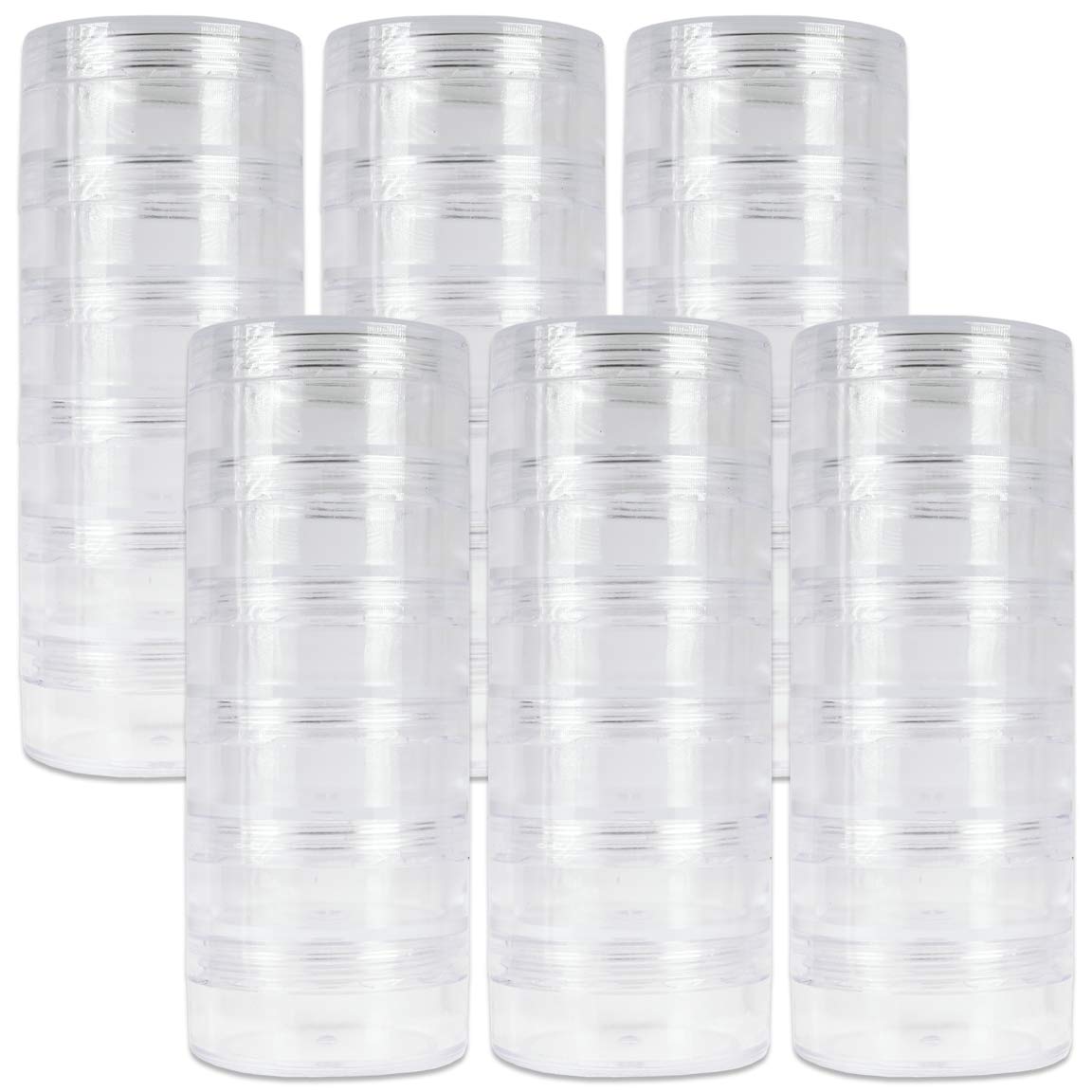 Beauticom 6 Pack(36 Pieces) 10G/10Ml Empty Round Transparent Stackable Plastic Embellishment Bead Glitter Charm Craft Jars With