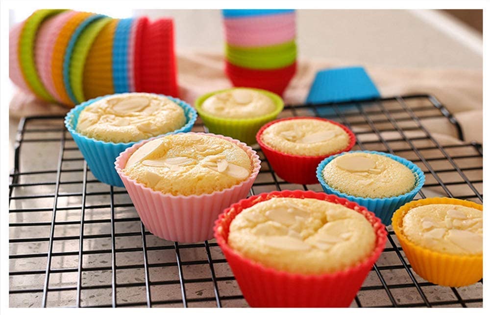 Reusable Silicone Cupcake Baking Cups 24 Pack, 2.75 Inch Cups, & Non-Stick Muffin Liners For Party Halloween Christmas,6 Rainbow