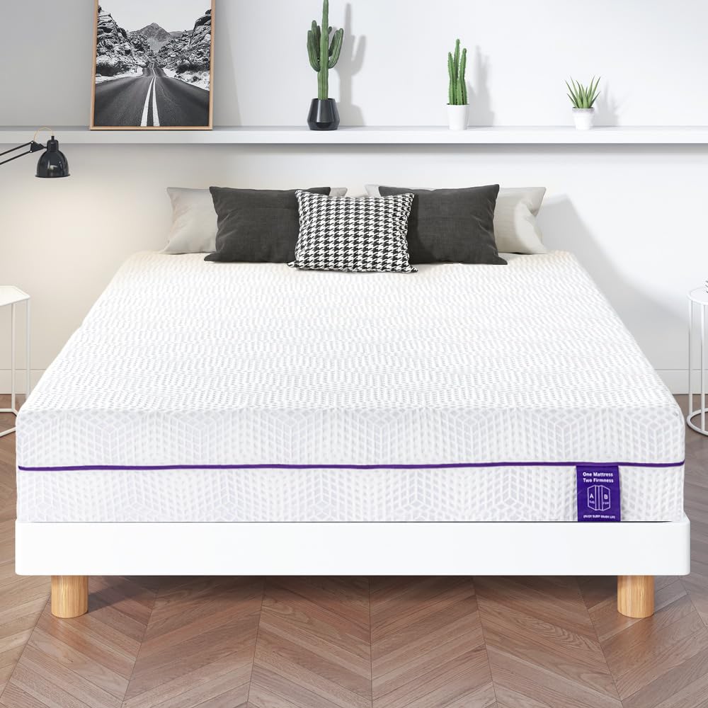 Gelsea Lavender Soft & Firm Dual Sides Flippable Mattress 10 Inch Queen Mattress,Gel Infused Memory Foam Mattress,Bamboo Charcoa