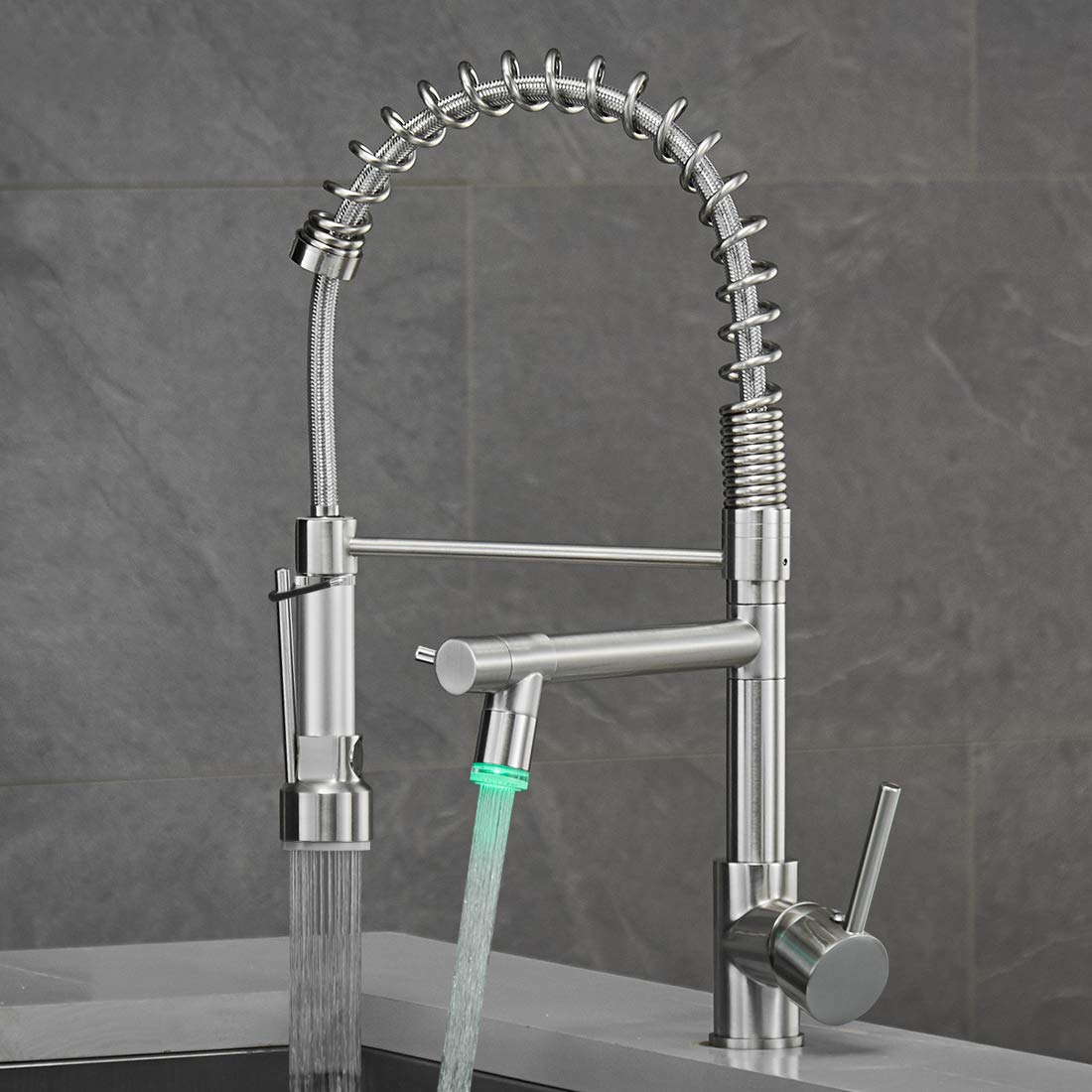 AIMADI Commercial Pull Down Kitchen Faucet Sprayer with LED Light Brushed Nickel