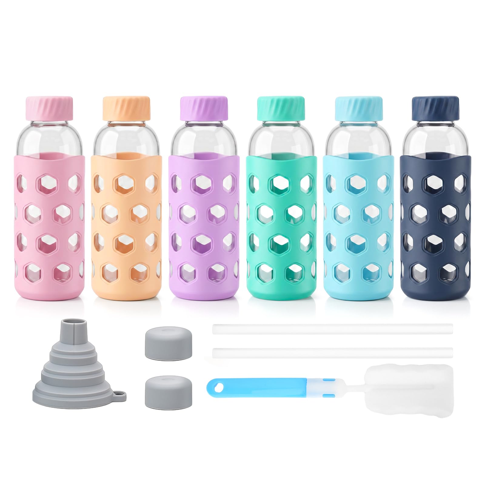 Sursip 16 oz Glass Juice Bottles with Lids, 6 Pack