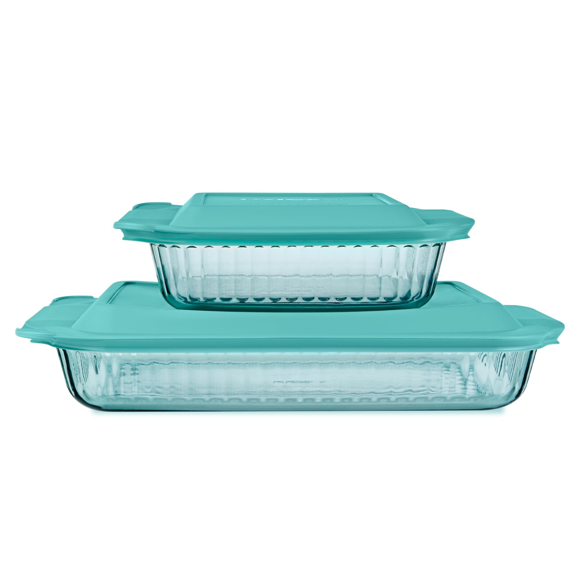 Pyrex Colors Tinted (2-Pack, Full Set) Tinted Glass Baking Dish with BPA-Free Lid, Oblong Bakeware Glass Pan For Casserole & Las