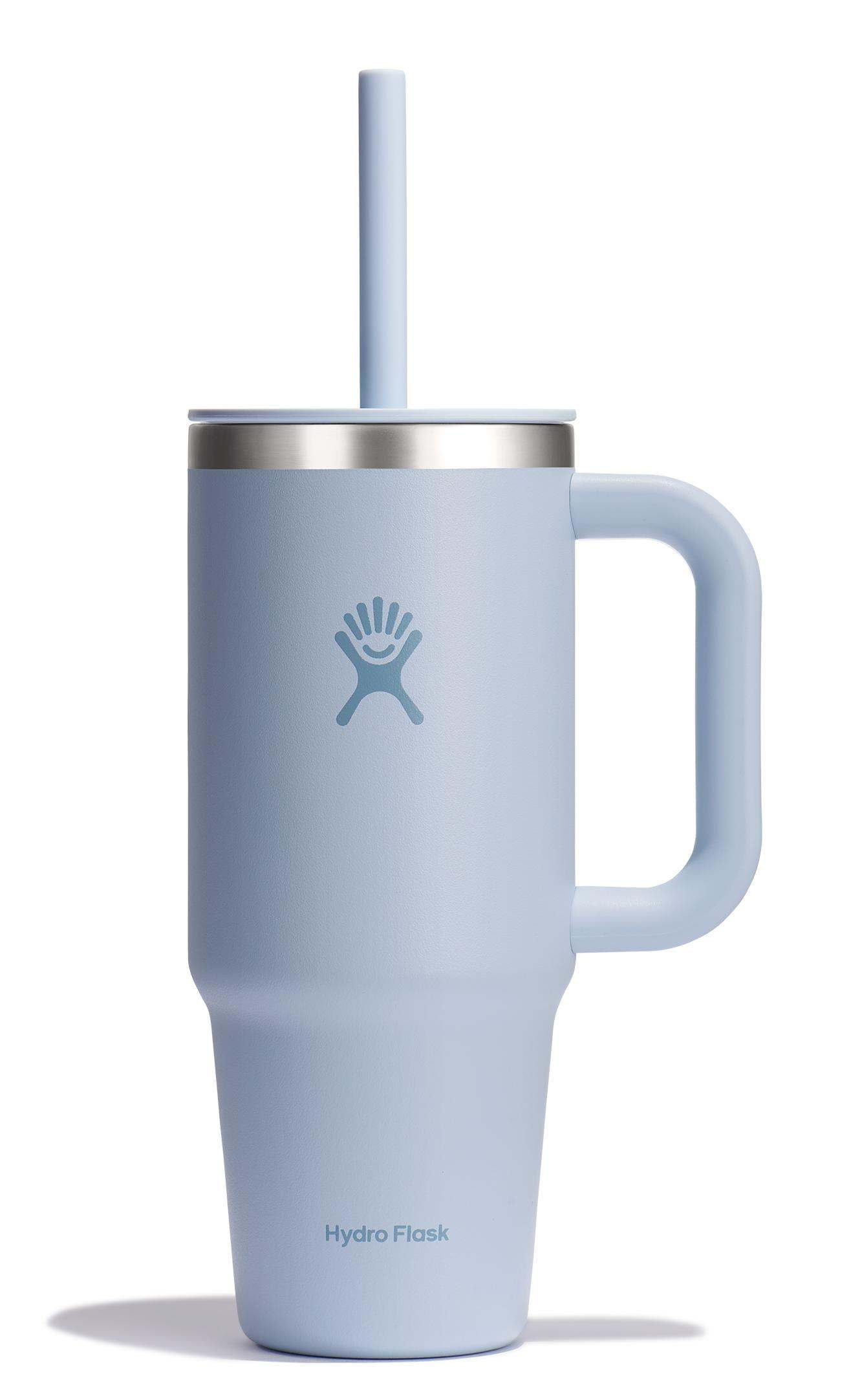 Hydro Flask Travel Tumbler with Handle, Lid and Straw - Insulated Stainless Steel in 24 Oz Surf