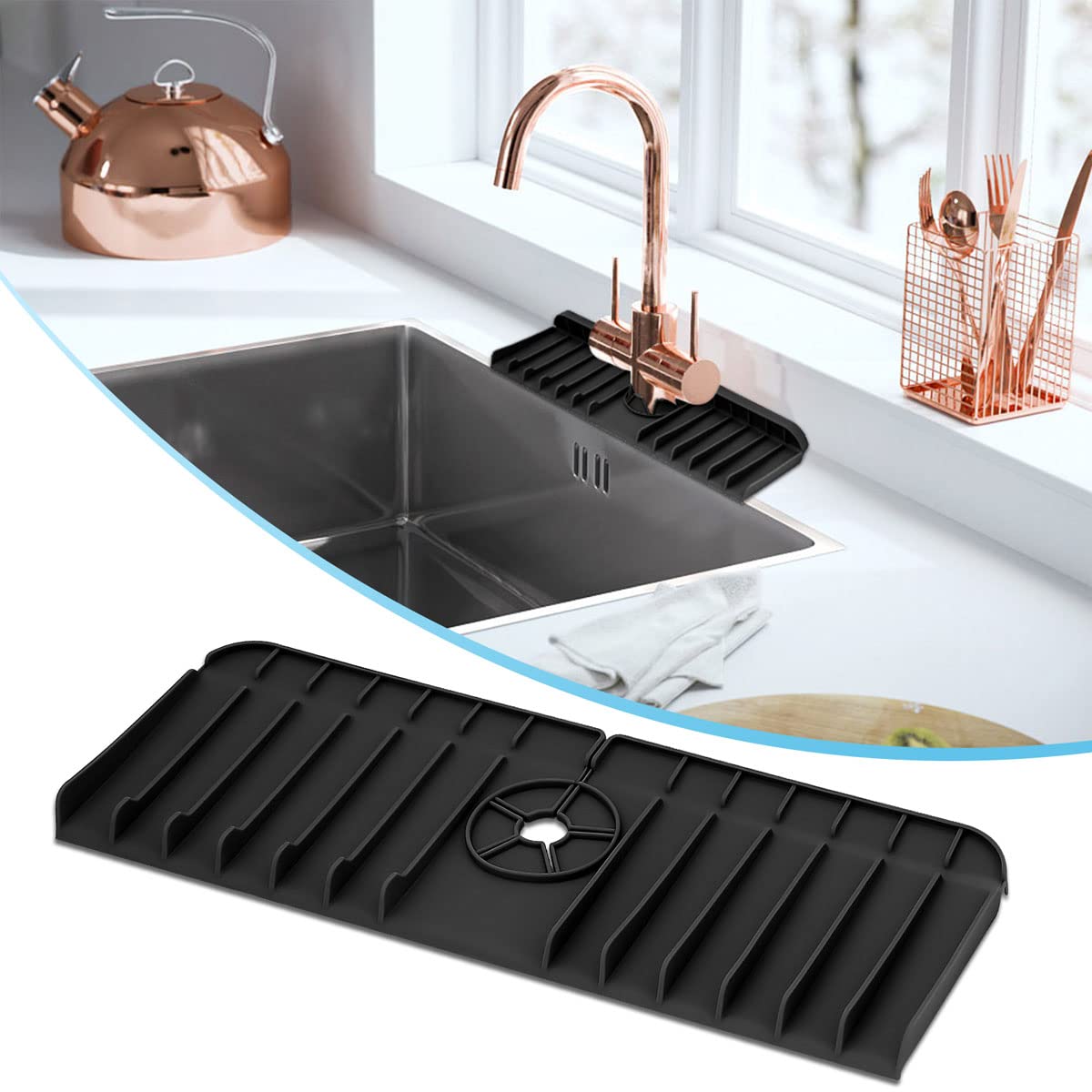 Aeoozgr Kitchen Sink Splash Guard, Silicone Sink Faucet Mat, Sink Draining Pad Behind Faucet, 14.5    X 5.4    Kitchen Sink Acce