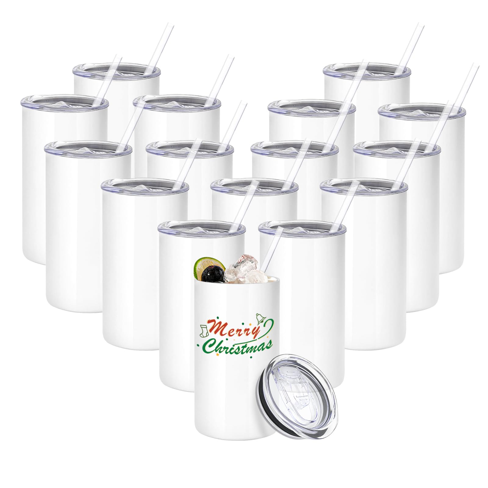 YOUKE OLA 16 Pack Sublimation Tumblers Blanks Bulk Sublimation Cups Skinny Straight Tumbler Stainless Steel Double Wall Insulate