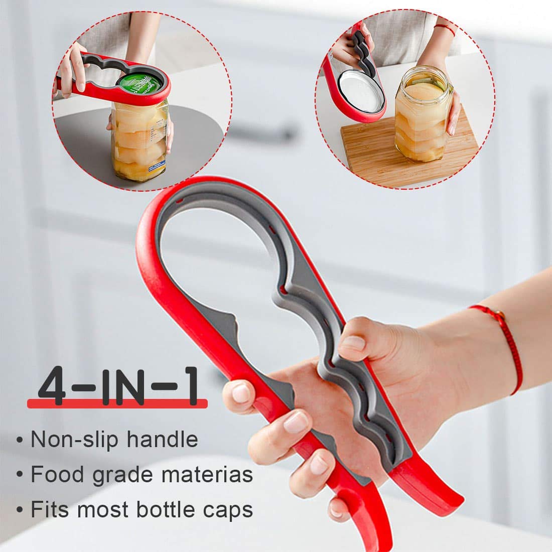 Jar Bottle Opener Non Slip Jar Gripper - Pad Rubber Jar Can Lid Opener,5 In 1 Multi Function Non-Slip Opener For Weak,Senior, Ar