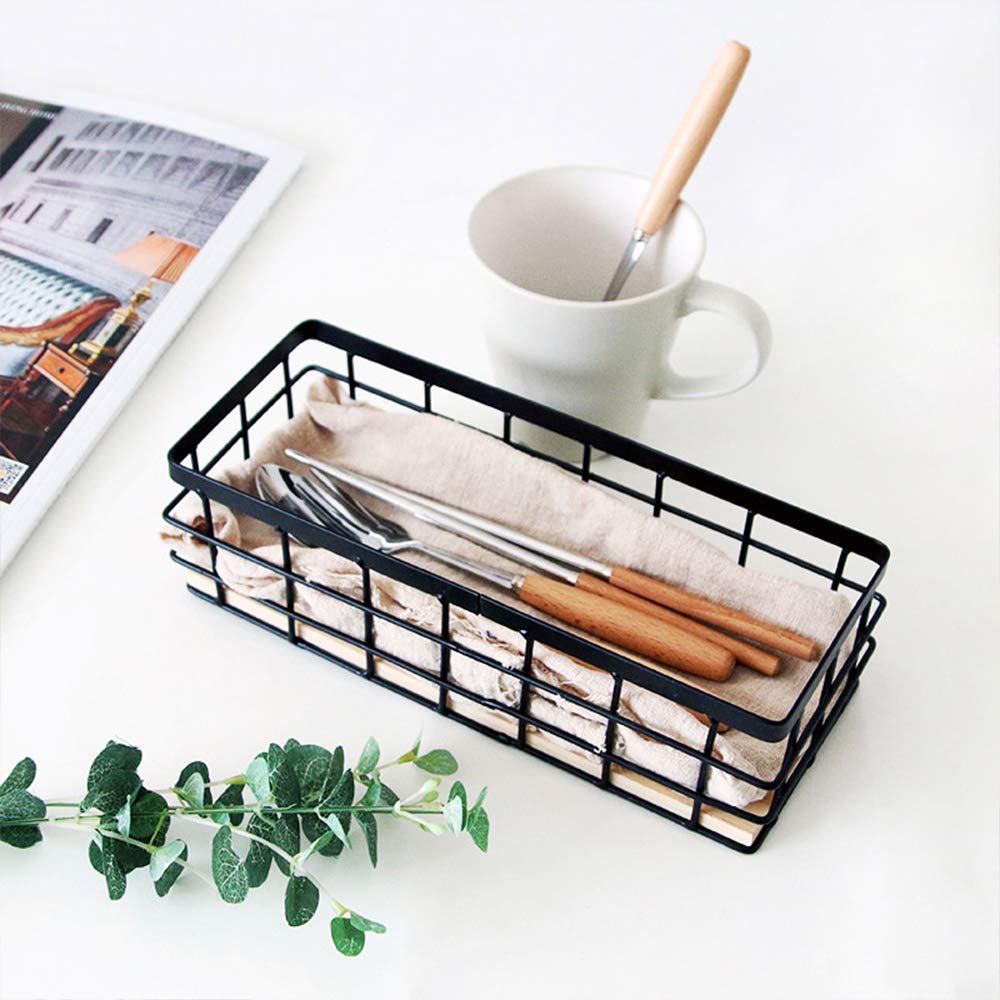 Tieyipin Small Metal Wire Storage Basket, Detachable Wood Base Storage Organizer Bin Basket For Kitchen Cabinets, Bathroom, Pant