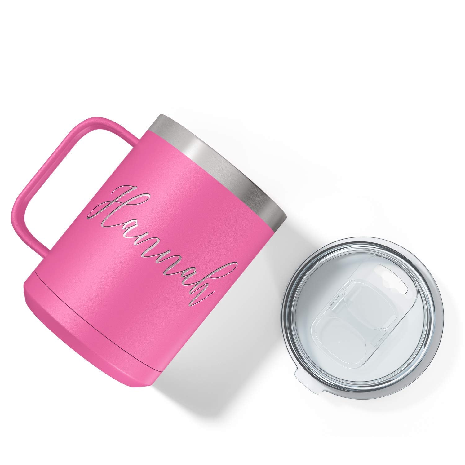 Personalized Coffee Mug Pink Matte Finish 15 oz with Handle Custom Engraved Gift Stainless Steel Vacuum Insulated Cup