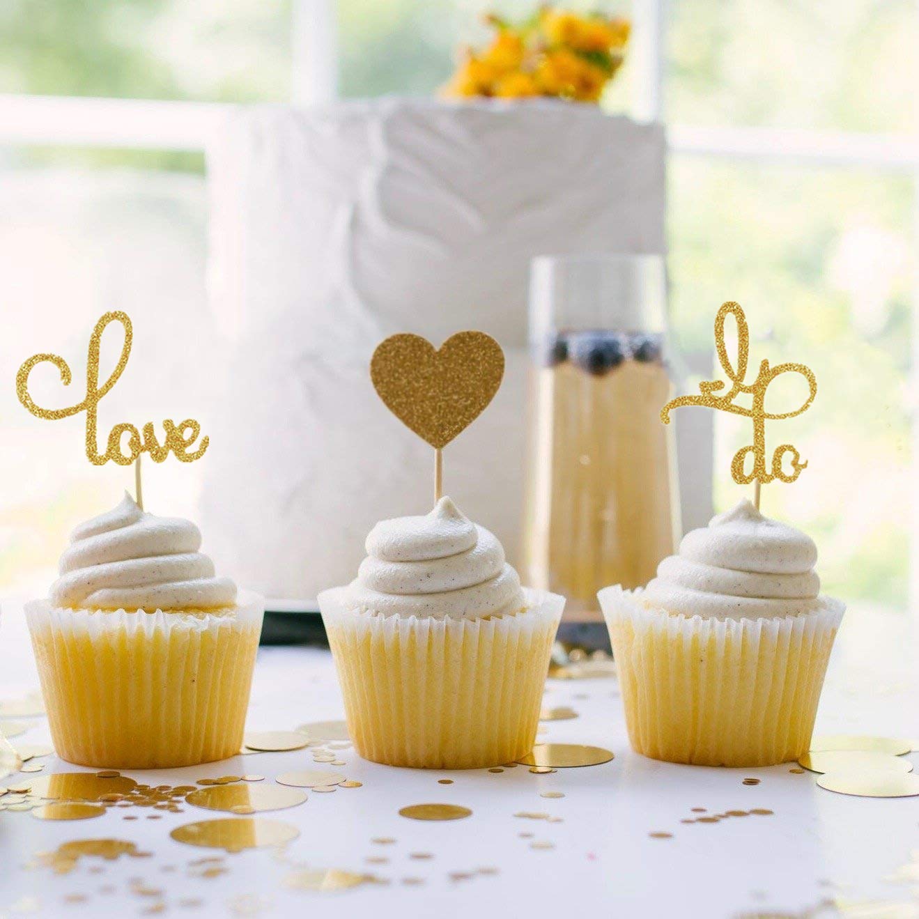 Festiko 20 Pieces Glitter Wedding Cupcake Toppers Diamond Ring Cupcake Toppers I Do Cupcake Topper for Wedding Engagement Bridal