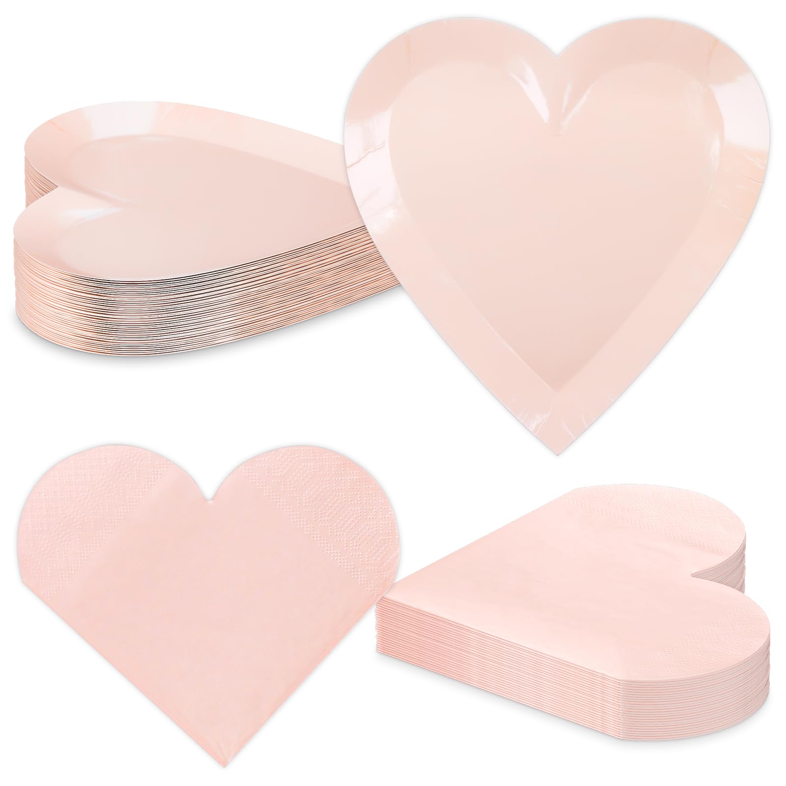 Valentine'S Day Party Supplies, Heart Shaped Disposable 9'' Paper Plates And 3 Ply Napkins For Best Mom Gift, Valentine'S Day En