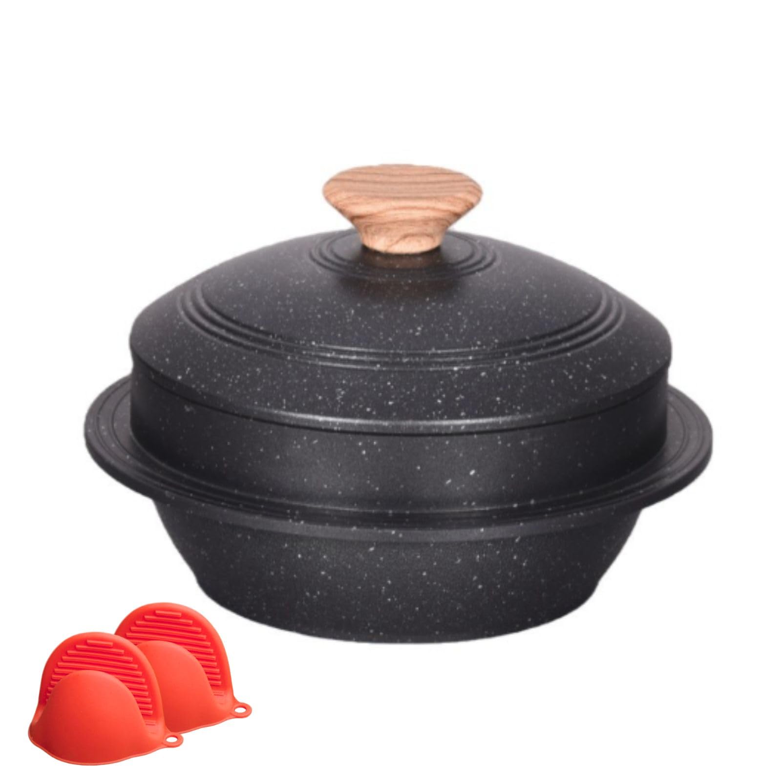 AzulLanse Korean Stone Bowl, Cast Aluminum Casserole with Lid, 7 in NonStick, Induction Compatible, for Bibimbap and Soup, Incl
