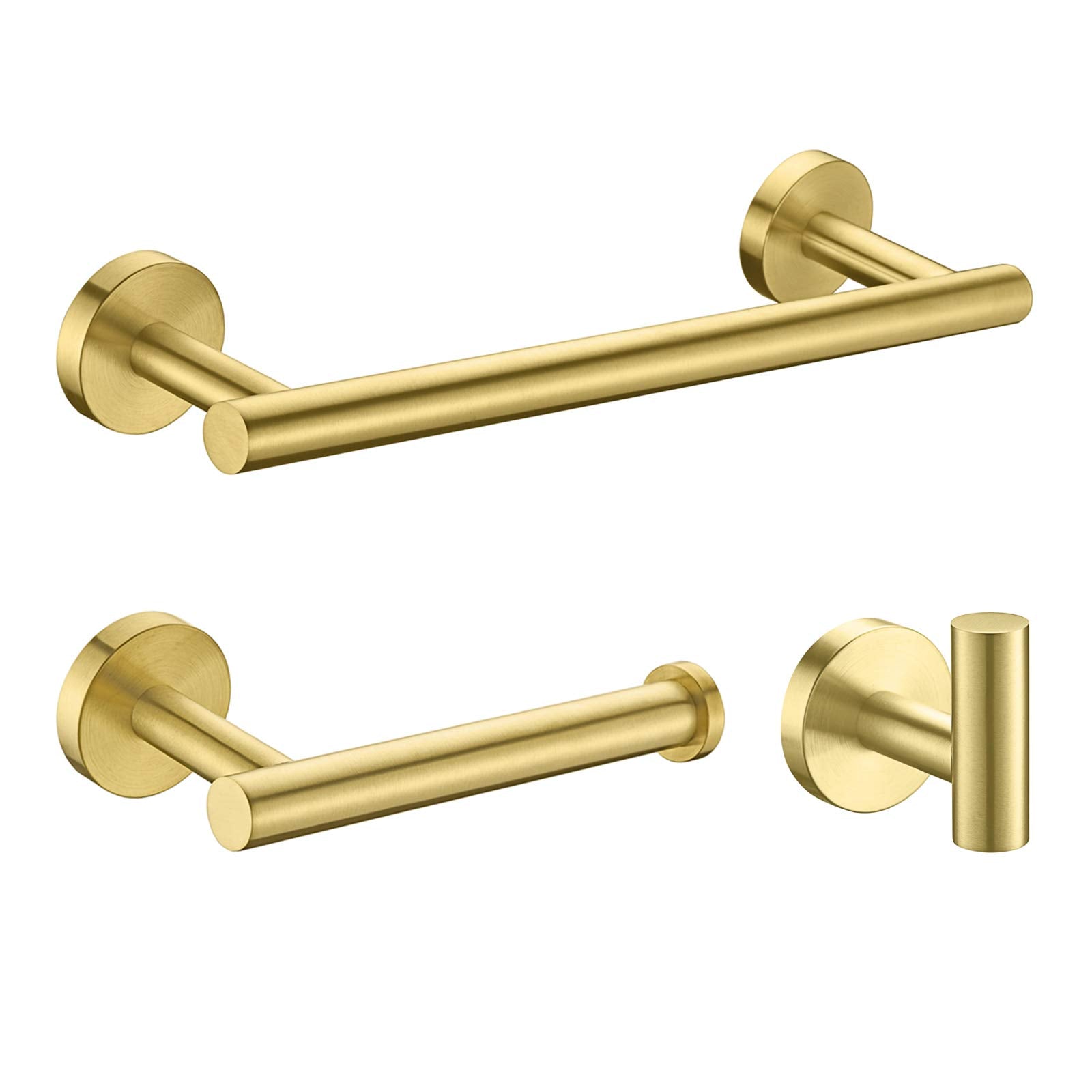 Nolimas 3-Pieces Brushed Gold Bathroom Hardware Set Sus304 Stainless Steel Round Wall Mounted Includes 12'' Hand Towel Bar,Toile