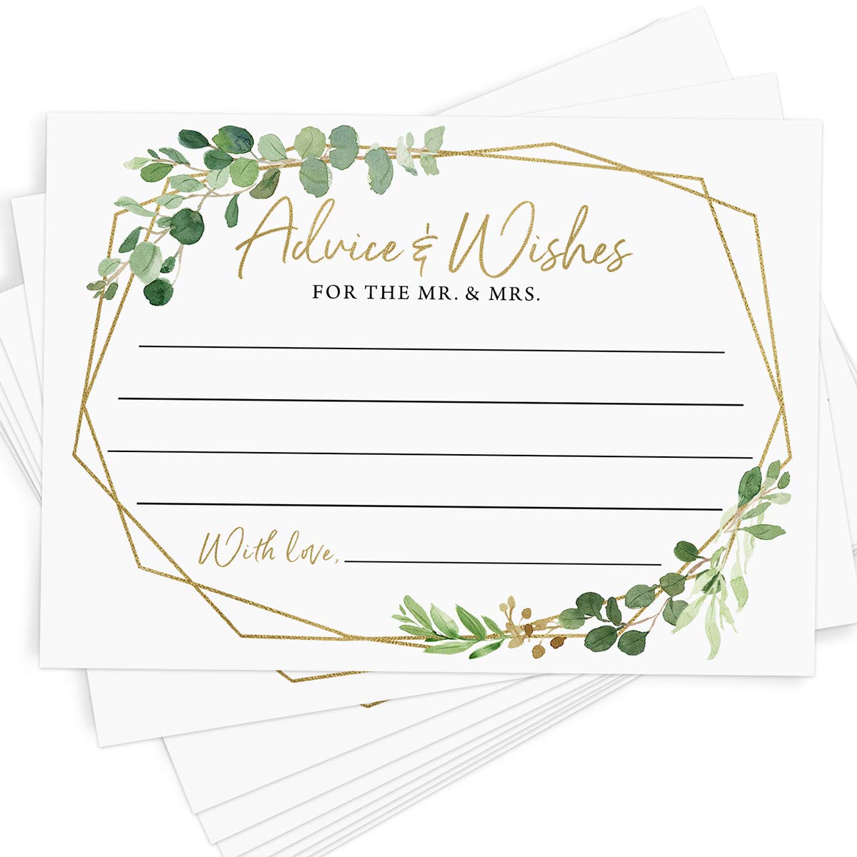 Printed Party Wedding Advice And Wishes, Greenery Bridal Shower, 50 Cards