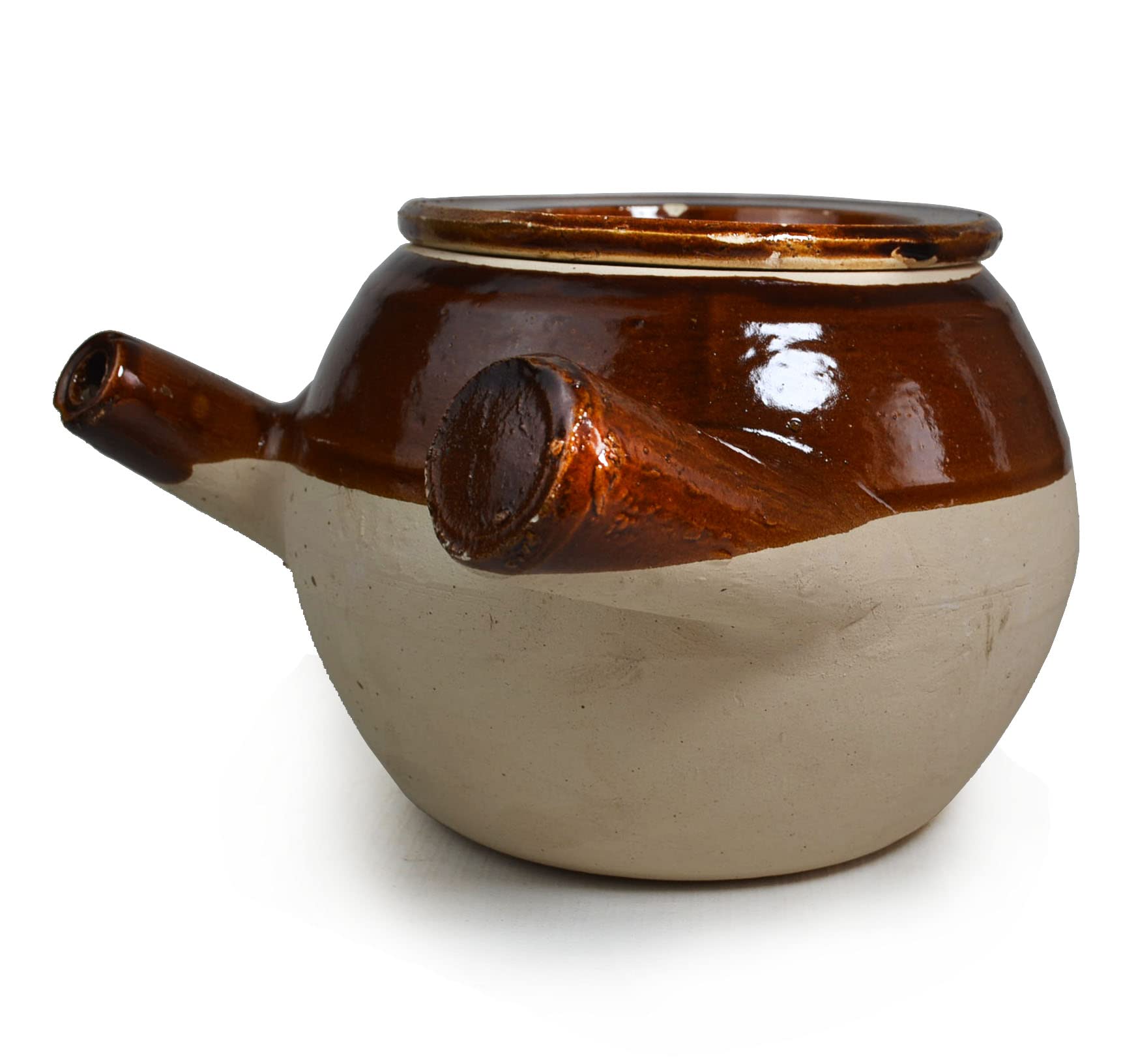 Casserole Clay Pot 80oz 2400ml Heatresistant Earthen Cooking Serving with Lid Soup Spout (Half brown)