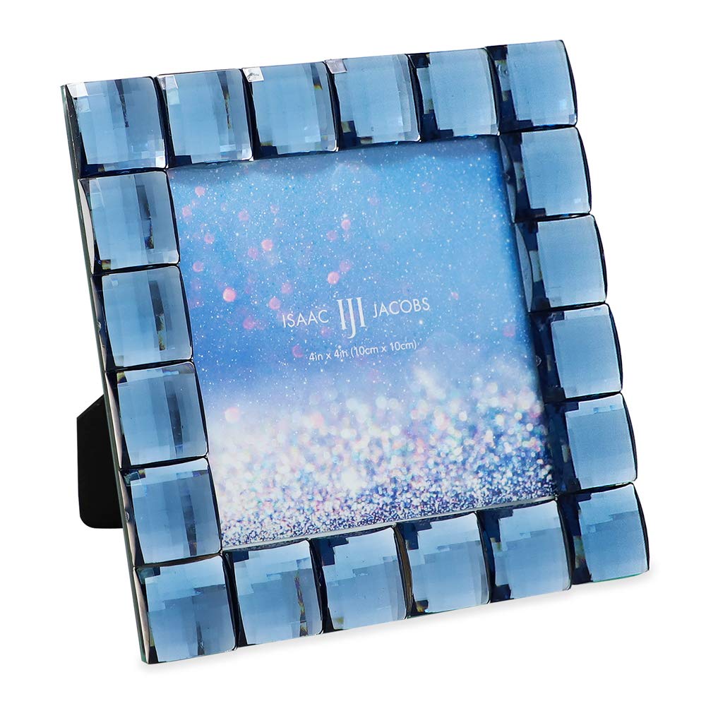 Isaac Jacobs Decorative Sparkling Navy Jewel Picture Frame, Photo Display & Home D  cor (4x4, Navy)