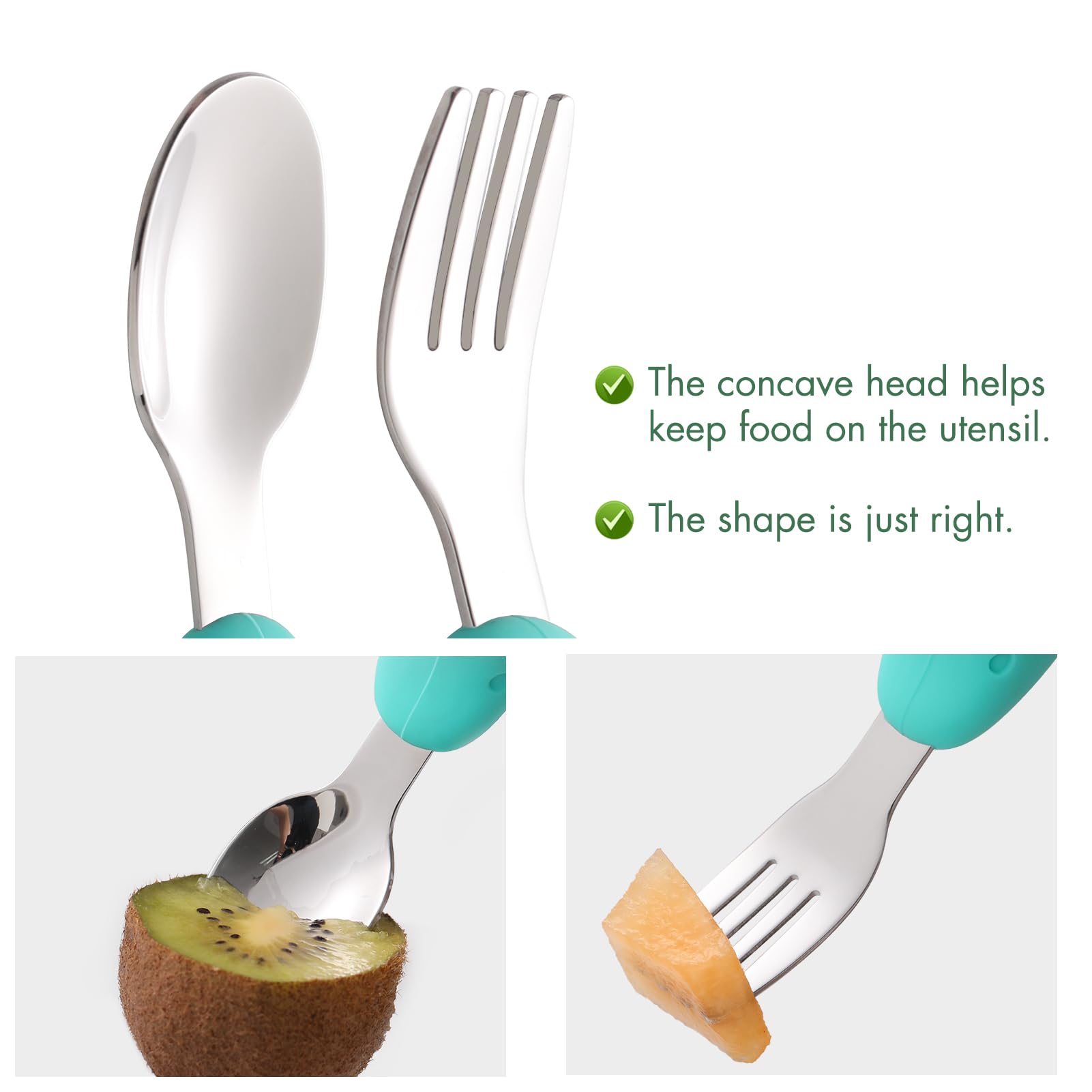 YIVEKO Baby Fork and Spoon Set with Carry Case Baby Training Utensils Self Feeding Toddler Silverware Silicone and Stainless Ste